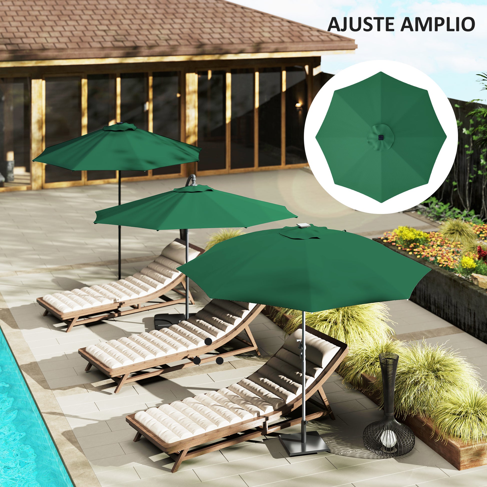 Outsunny Toldo de Recambio de Sombrilla de 3 m Toldo de Repuesto para Sombrilla de Patio con Ventilación Superior Protección UV 50+ Cubierta de Repuesto para Parasol de Poliéster para Exteriores Verde