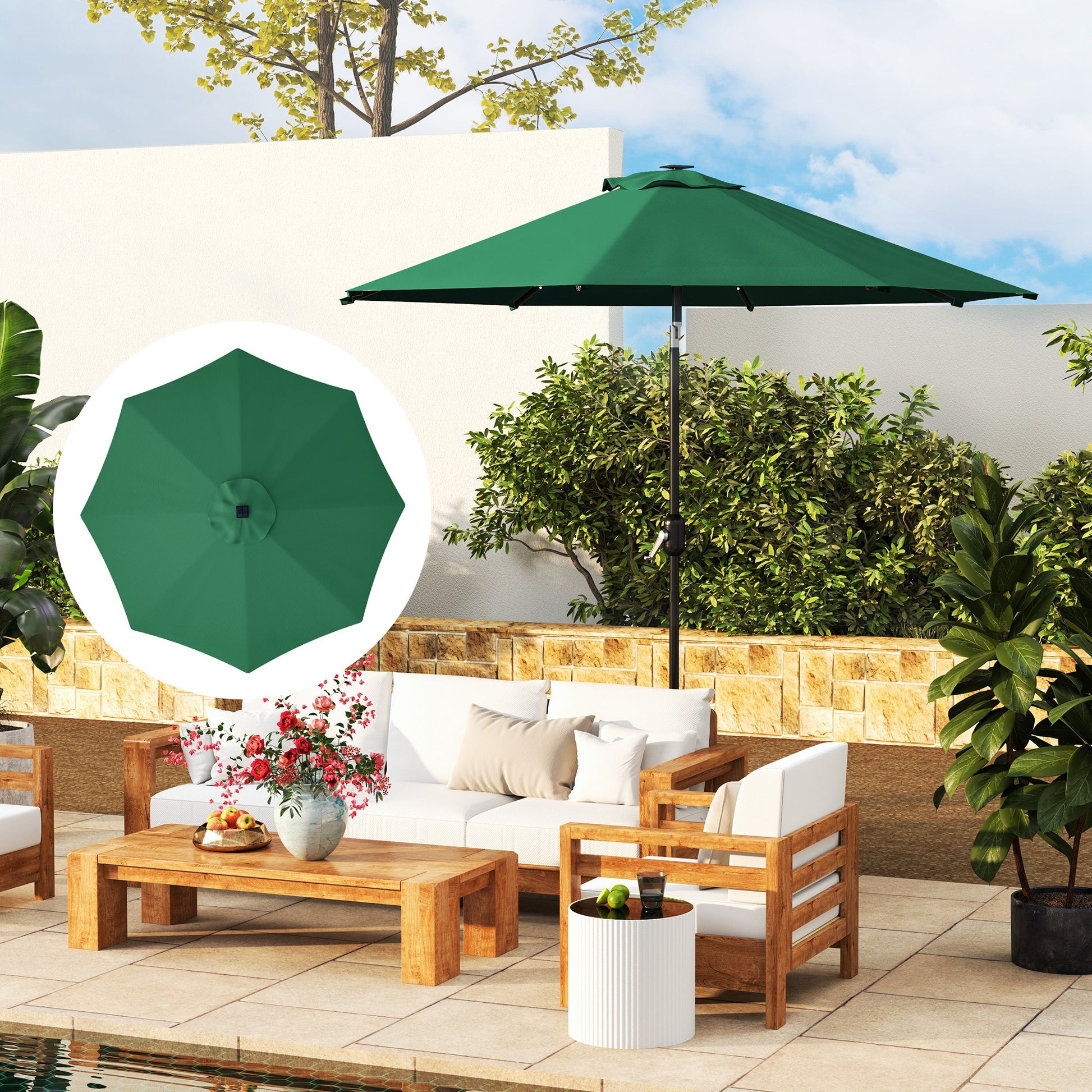 Outsunny Toldo de Recambio de Sombrilla de 3 m Toldo de Repuesto para Sombrilla de Patio con Ventilación Superior Protección UV 50+ Cubierta de Repuesto para Parasol de Poliéster para Exteriores Verde