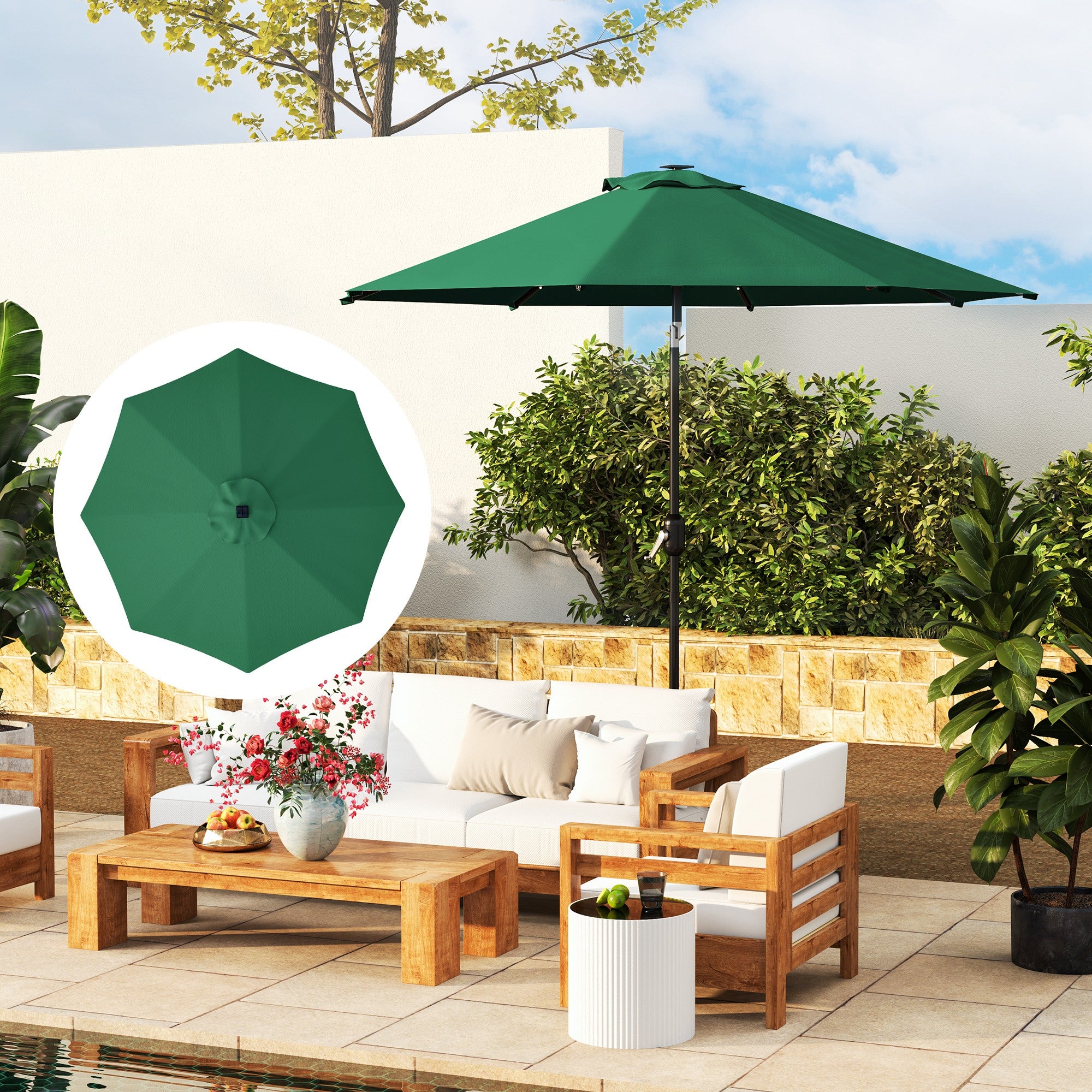Outsunny Toldo de Recambio de Sombrilla de 3 m Toldo de Repuesto para Sombrilla de Patio con Ventilación Superior Protección UV 50+ Cubierta de Repuesto para Parasol de Poliéster para Exteriores Verde