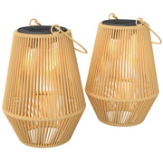 Outsunny Set de 2 Farolillos Solares Exterior, Linternas de Jardín de Ratán Colgantes con Encendido y Apagado Automático, IP44, Asa, Lámparas para Terraza, Balcón, Patio, 16x16x21 cm, Marrón