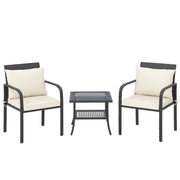Outsunny Conjunto de Jardín Exterior de 3 Piezas Muebles de Jardín con 2 Sillas con Cojines Extraíbles Lavables y Mesa Terraza con Estante Tablero de Vidrio Templado para Balcón Patio Marrón y Crema