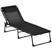 Outsunny Tumbona Plegable y Ajustable de 4 Posiciones Silla Reclinable de Jardín con Sistema de Cordones para Exterior Marco Acero 189x58x30 cm Negro