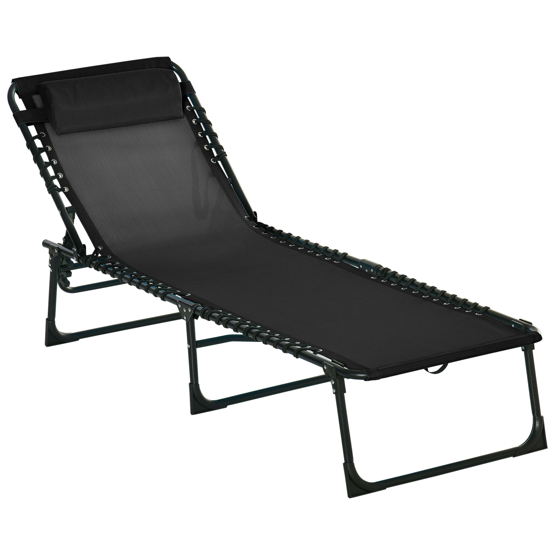 Outsunny Tumbona Plegable y Ajustable de 4 Posiciones Silla Reclinable de Jardín con Sistema de Cordones para Exterior Marco Acero 189x58x30 cm Negro