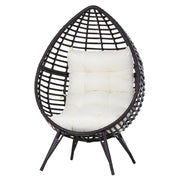 Outsunny Sillón de Ratán Balcón en Forma de Lágrima Sillón de Jardín con Cojín Acolchado de Algodón PP Estilo Moderno para Exterior e Interior Carga 160 kg 101x89x156 cm Marrón y Crema