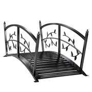 Outsunny Puente de Jardín Metálico, 1,2 m, Puente Decorativo para Estanques con Barandillas de Seguridad y Diseño de Hojas, Carga 100 kg, Construcción Resistente, Fácil Montaje, Negro