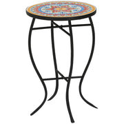 Outsunny Mesa de Jardín Redonda Mesa Auxiliar de Mosaico con Patas de Metal para Patio Terraza Exterior Balcón 35,5x35,5x53,5 cm Rojo