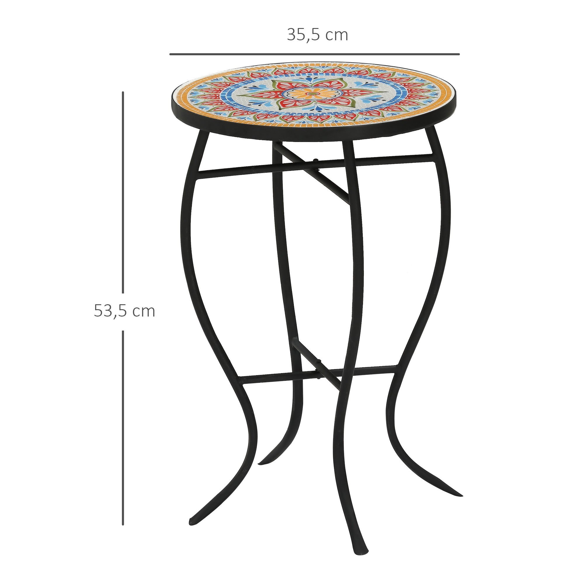 Outsunny Mesa de Jardín Redonda Mesa Auxiliar de Mosaico con Patas de Metal para Patio Terraza Exterior Balcón 35,5x35,5x53,5 cm Rojo