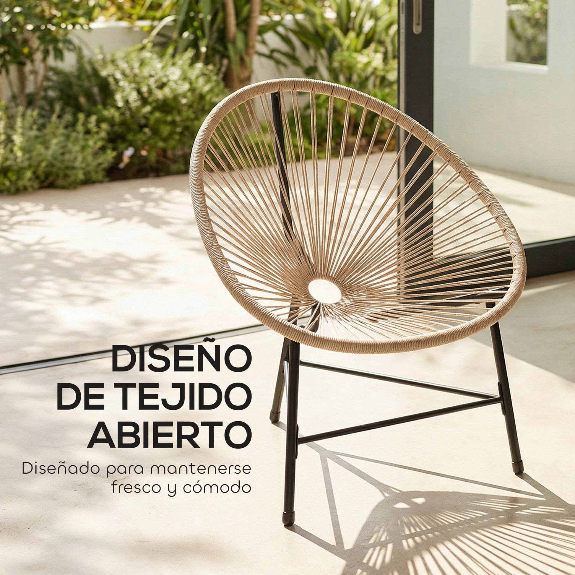 Outsunny Conjunto de 2 Sillas Acapulco de Jardín de Ratán Sintético, Sillas de Jardín Exterior con Estructura de Acero Triangular, para Balcón, Terraza, Carga 120 kg, Natural