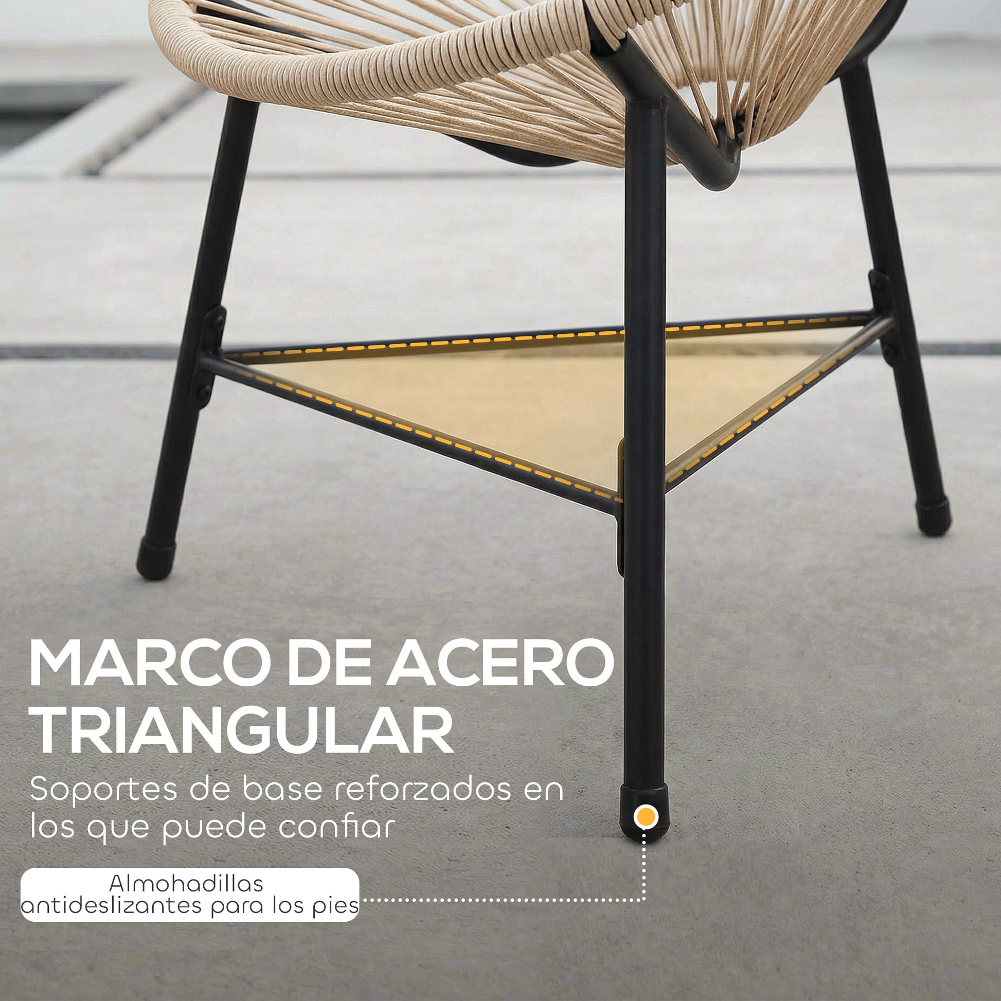 Outsunny Conjunto de 2 Sillas Acapulco de Jardín de Ratán Sintético, Sillas de Jardín Exterior con Estructura de Acero Triangular, para Balcón, Terraza, Carga 120 kg, Natural