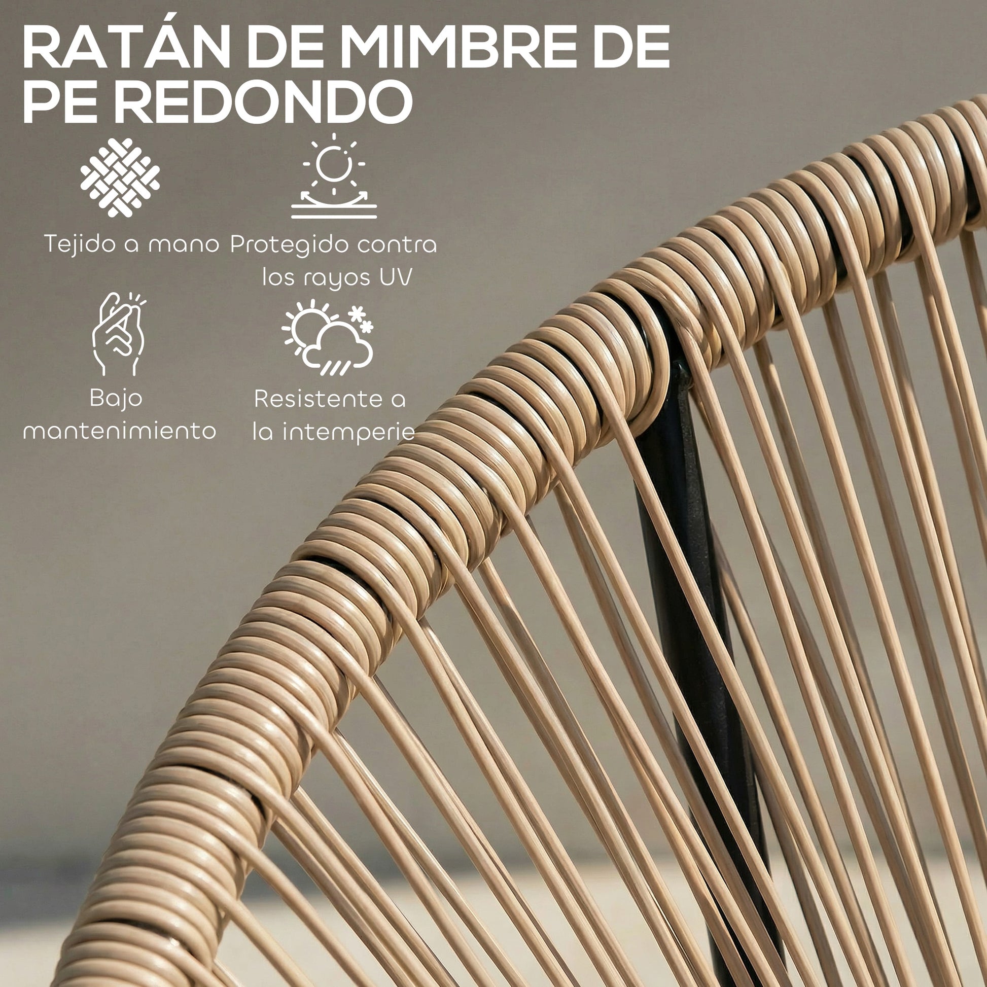 Outsunny Conjunto de 2 Sillas Acapulco de Jardín de Ratán Sintético, Sillas de Jardín Exterior con Estructura de Acero Triangular, para Balcón, Terraza, Carga 120 kg, Natural