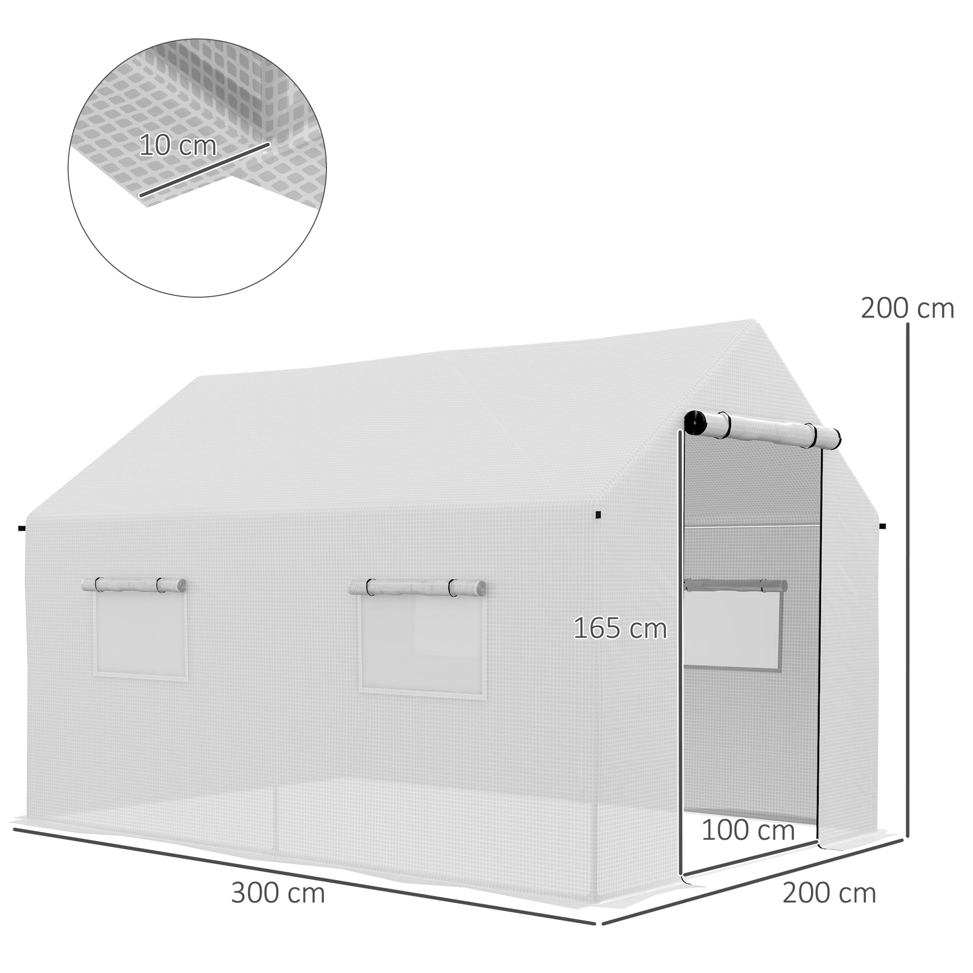 Outsunny Invernadero de Exterior 2x3x2 m Invernadero de Túnel con 4 Ventanas de Malla y Puerta con Cremallera Invernadero de Huerto Anti-UV para Patio Jardín Terraza Blanco