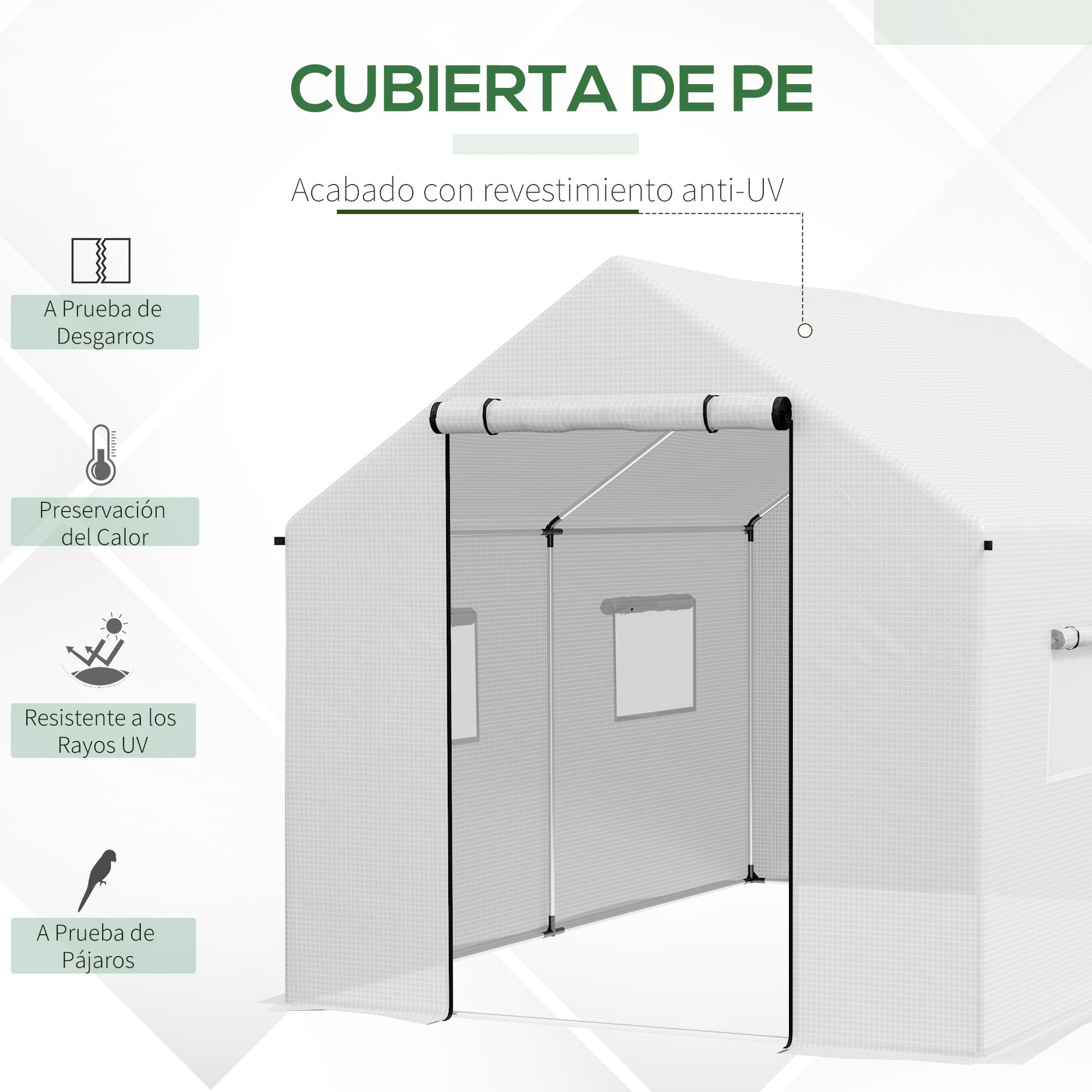 Outsunny Invernadero de Exterior 2x3x2 m Invernadero de Túnel con 4 Ventanas de Malla y Puerta con Cremallera Invernadero de Huerto Anti-UV para Patio Jardín Terraza Blanco