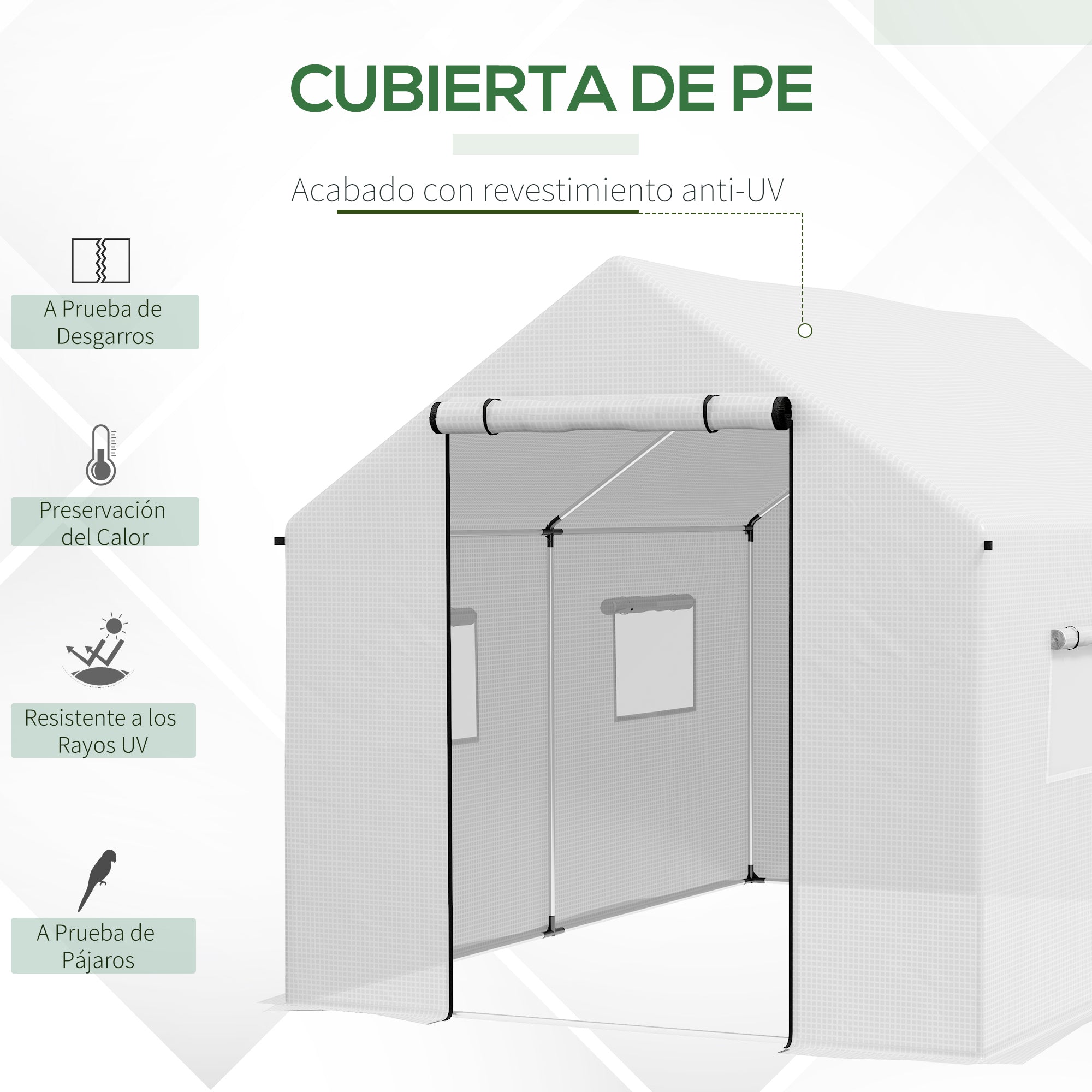 Outsunny Invernadero de Exterior 2x3x2 m Invernadero de Túnel con 4 Ventanas de Malla y Puerta con Cremallera Invernadero de Huerto Anti-UV para Patio Jardín Terraza Blanco