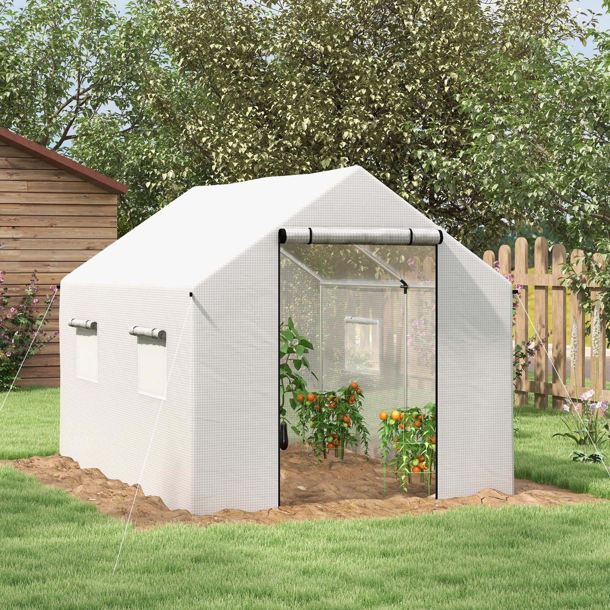 Outsunny Invernadero de Exterior 2x3x2 m Invernadero de Túnel con 4 Ventanas de Malla y Puerta con Cremallera Invernadero de Huerto Anti-UV para Patio Jardín Terraza Blanco