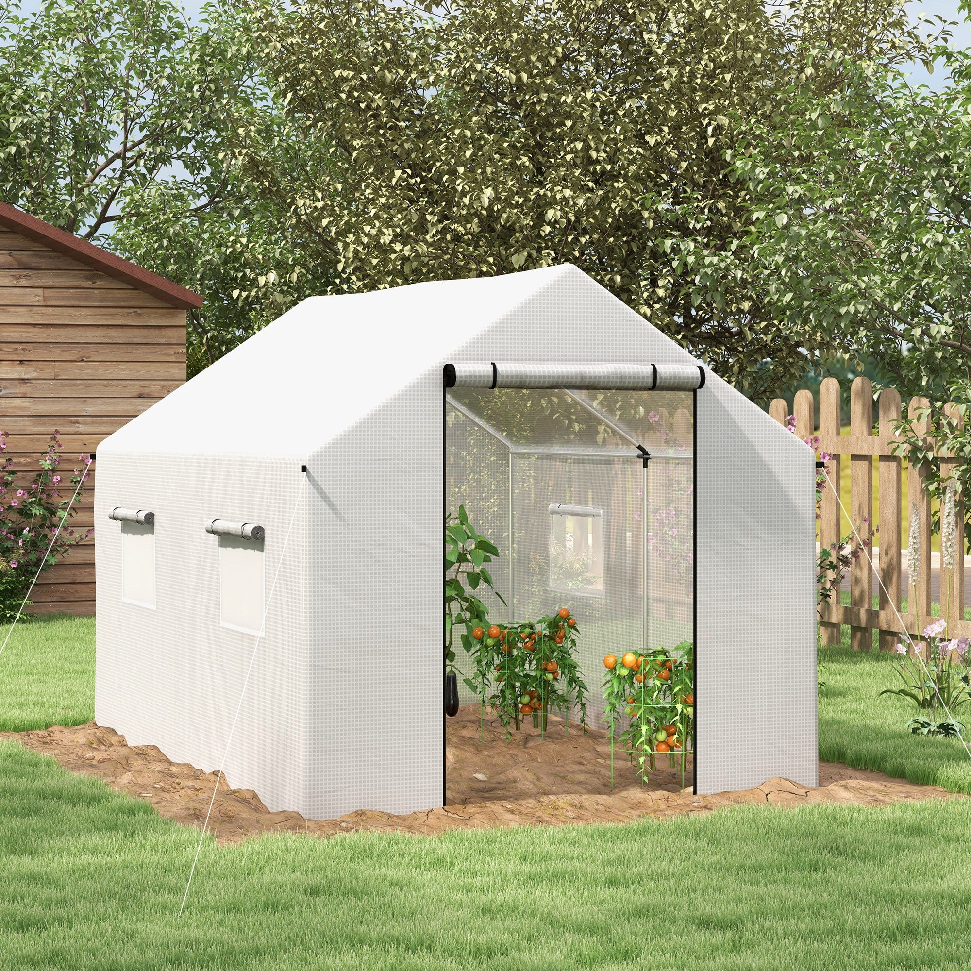Outsunny Invernadero de Exterior 2x3x2 m Invernadero de Túnel con 4 Ventanas de Malla y Puerta con Cremallera Invernadero de Huerto Anti-UV para Patio Jardín Terraza Blanco
