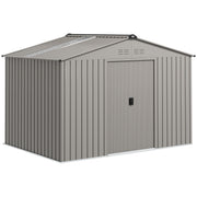 Outsunny Caseta de Jardín Exterior 4,9 m² 277x195x192 cm Cobertizo de Jardín Exterior con Puerta Corredera Techo de Fibra de Vidrio Base Refuerzo (Suelo NO Incluido) y 4 Ventanas Gris Plata