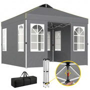 Outsunny Carpa Plegable 3x3 m, Pop-up, con 4 Laterales Extraíbles, Cenador de Jardín con UPF50+, Bloqueo Central, Altura Ajustable, Bolsa de Transporte, Sacos Arena, Gazebo para Exterior, Gris Oscuro
