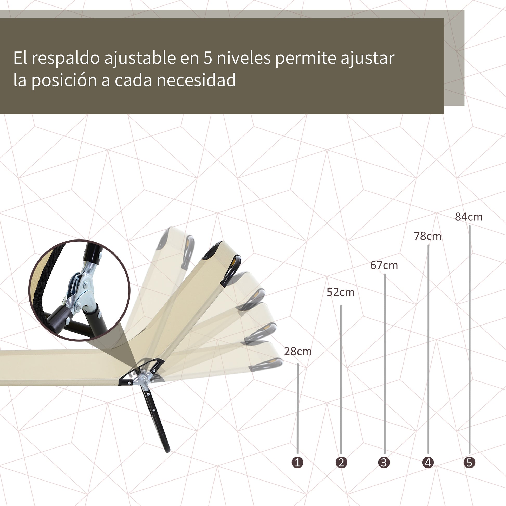 Outsunny Conjunto de 2 Tumbonas Plegables Tumbonas de Jardín Reclinables con Respaldo Ajustable en 5 Niveles Carga 120 kg para Terraza Piscina 188x56x28 cm Beige