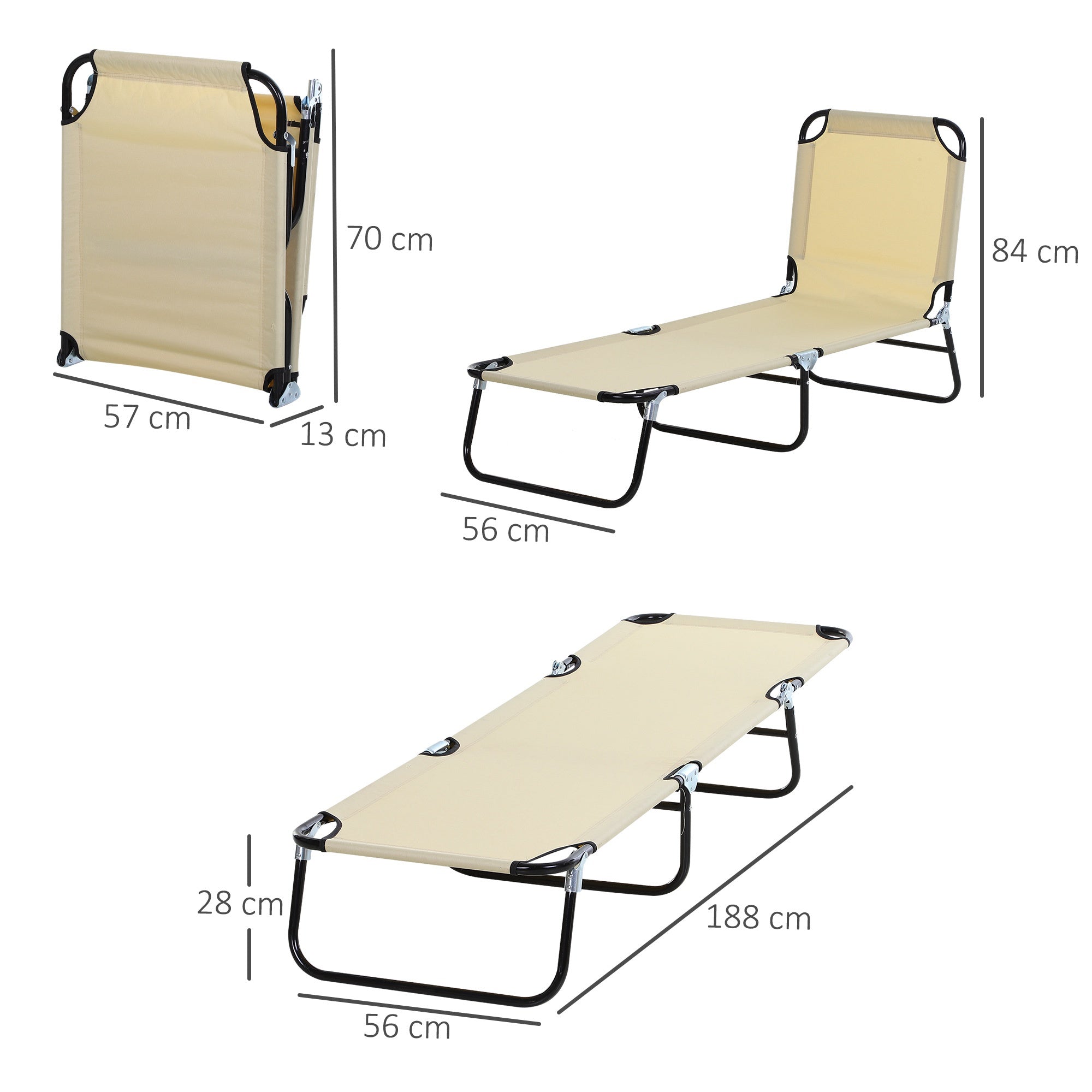 Outsunny Conjunto de 2 Tumbonas Plegables Tumbonas de Jardín Reclinables con Respaldo Ajustable en 5 Niveles Carga 120 kg para Terraza Piscina 188x56x28 cm Beige