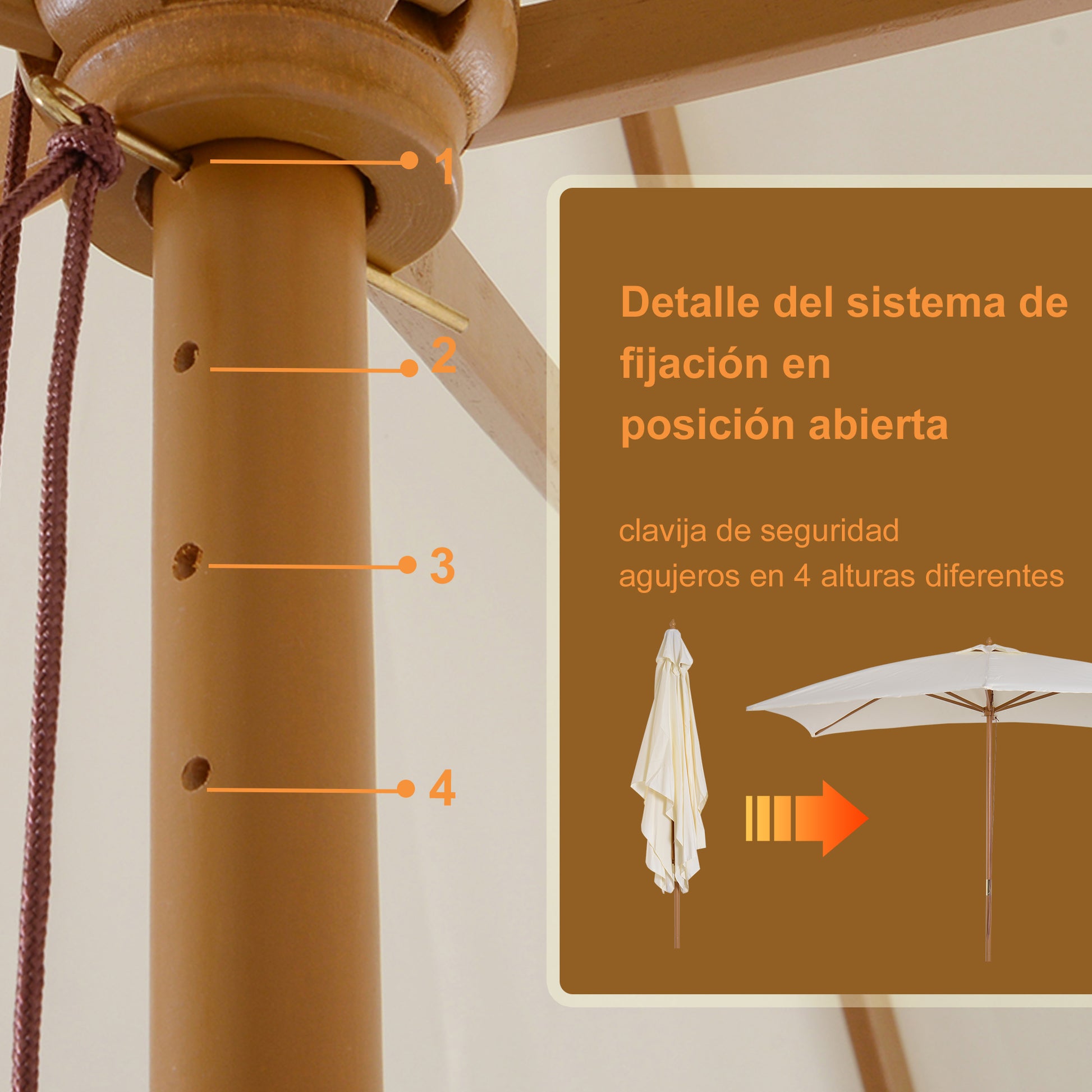 Outsunny Sombrilla Terraza Exterior 295x200 cm con Mástil de Madera Varillas de Bambú y Polea Parasol de Jardín Rectangular Impermeable para Patio o Terraza Estilo Clásico Crema