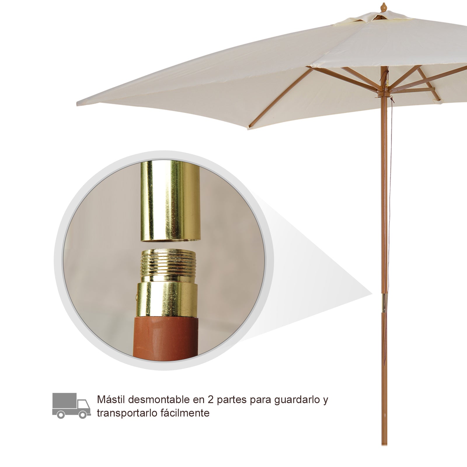 Outsunny Sombrilla Terraza Exterior 295x200 cm con Mástil de Madera Varillas de Bambú y Polea Parasol de Jardín Rectangular Impermeable para Patio o Terraza Estilo Clásico Crema