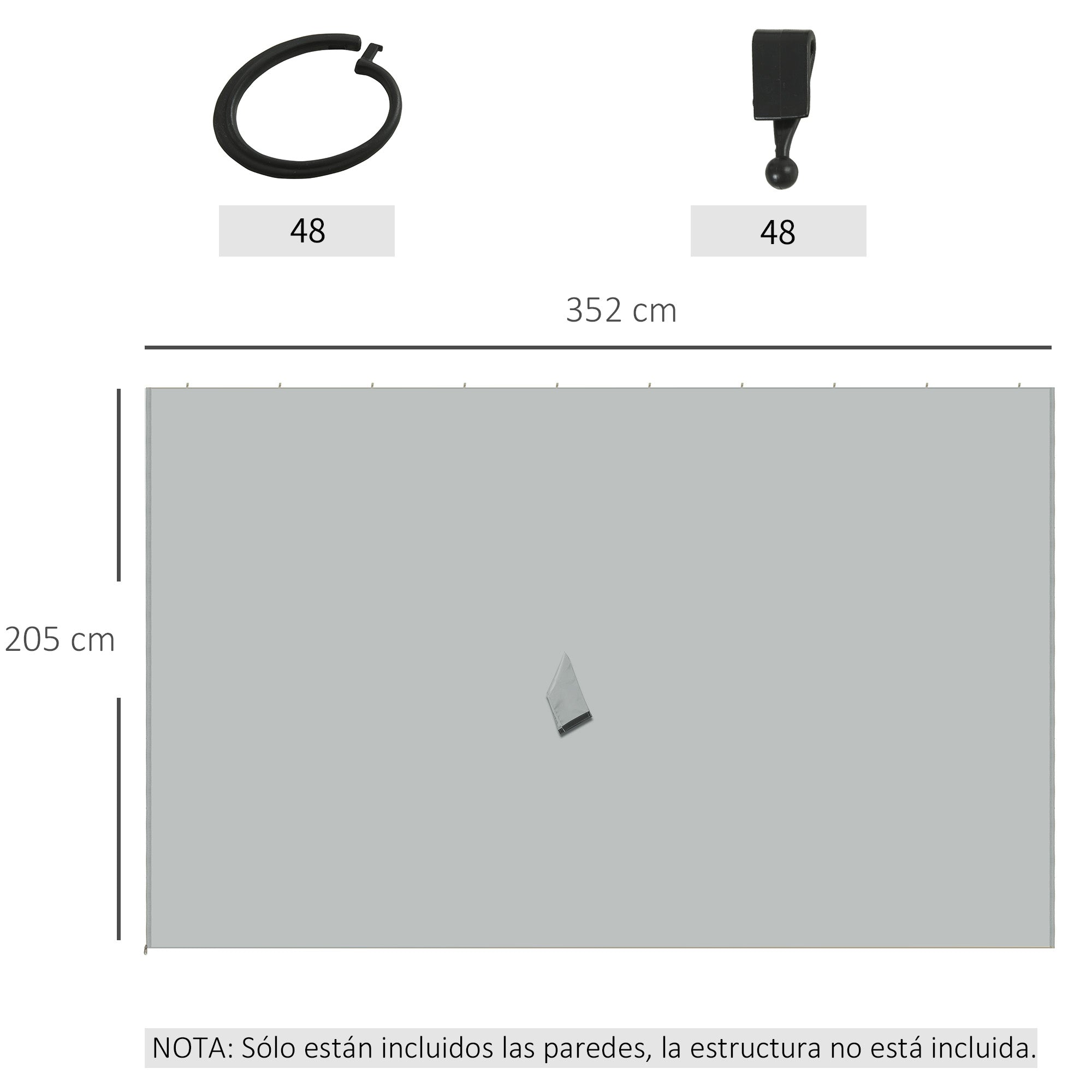 Outsunny 4 Paredes Laterales para Cenador 3,5x2 m Laterales de Carpa con Ganchos Cortinas sin Ventanas Reemplazo Lateral para Carpa de Jardín Exterior Fiesta Gris Claro