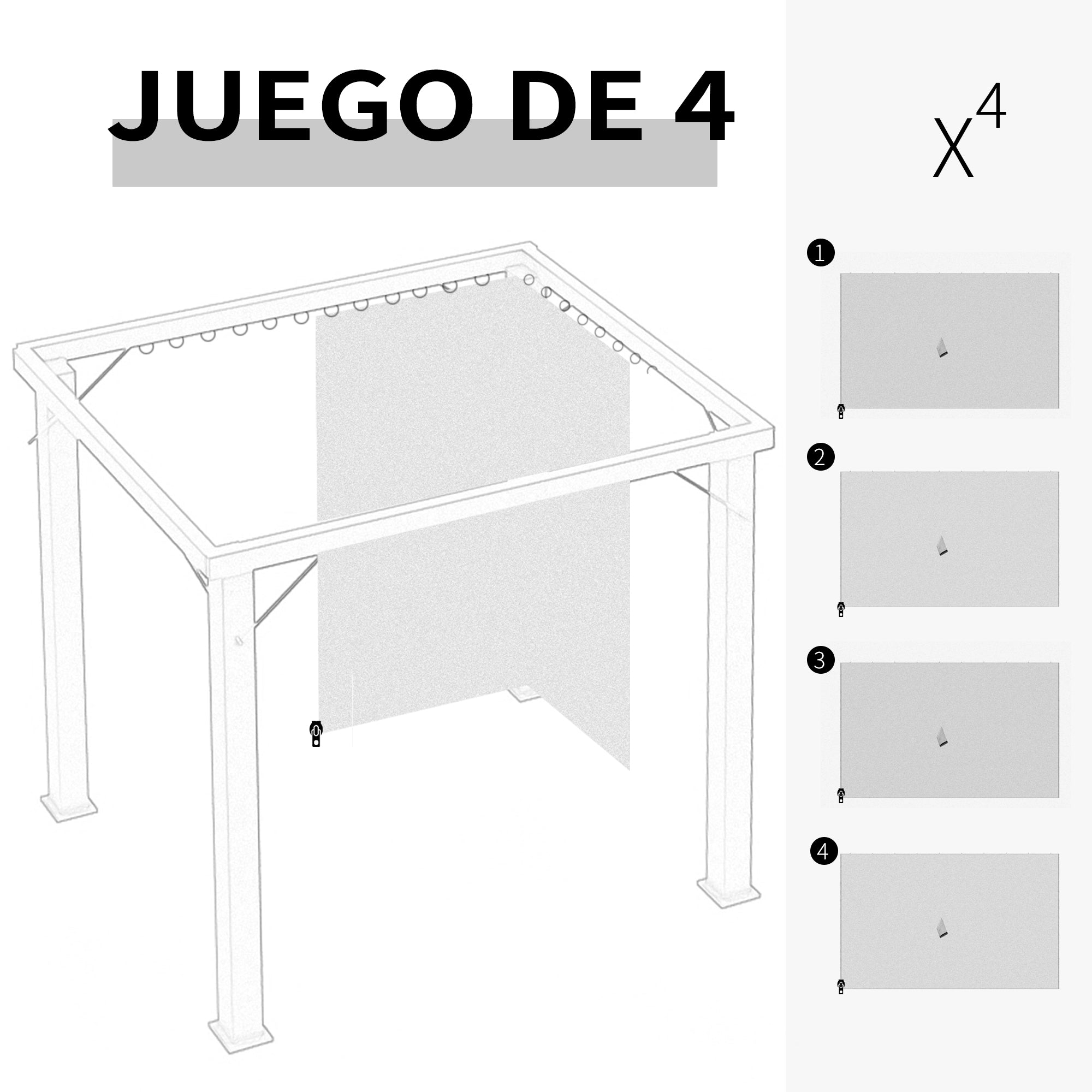 Outsunny 4 Paredes Laterales para Cenador 3,5x2 m Laterales de Carpa con Ganchos Cortinas sin Ventanas Reemplazo Lateral para Carpa de Jardín Exterior Fiesta Gris Claro