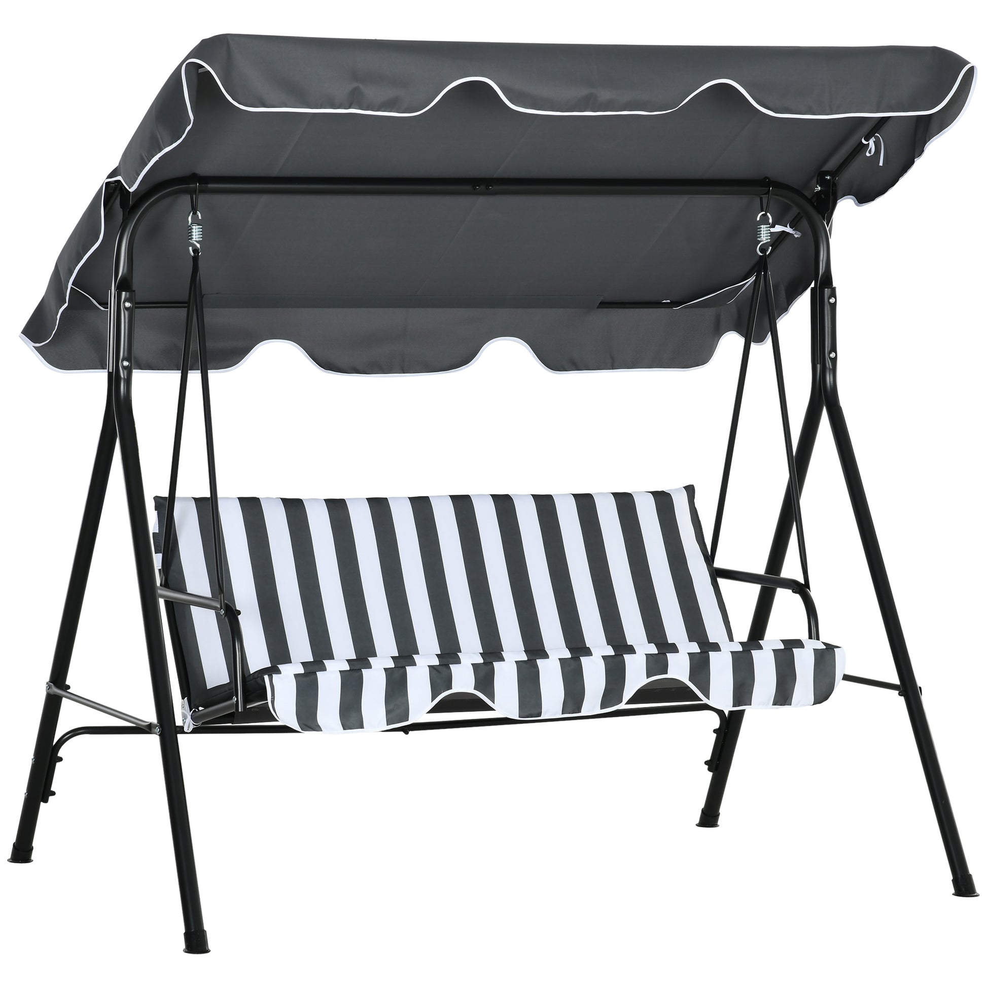Outsunny Columpio de Jardín Exterior de 3 Plazas, Balancín de Jardín Exterior con Techo Ajustable y Marco de Acero, para Balcón, Terraza, Patio, Carga 240 kg, 172x110x153 cm, Gris y Blanco