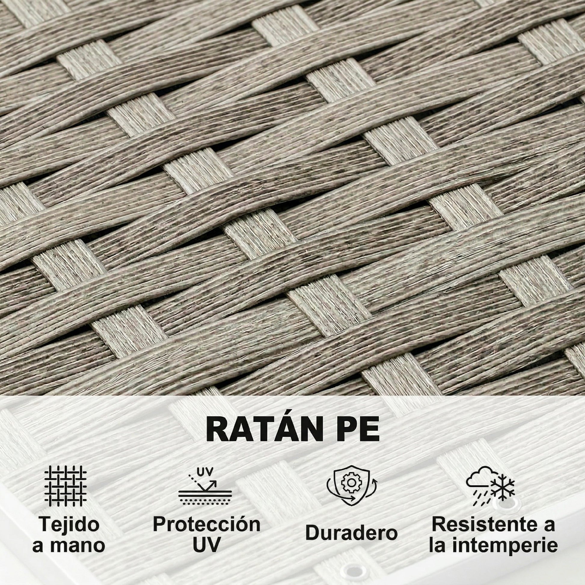 Outsunny Conjunto de Jardín de Ratán de 3 Piezas, Conjunto Terraza Resistente, Muebles Jardín Exterior Incluye Cojines, Sofá de 3 Plazas, Sofá de 2 Plazas con Mesa Lateral, Mesa Centro de Vidrio Gris