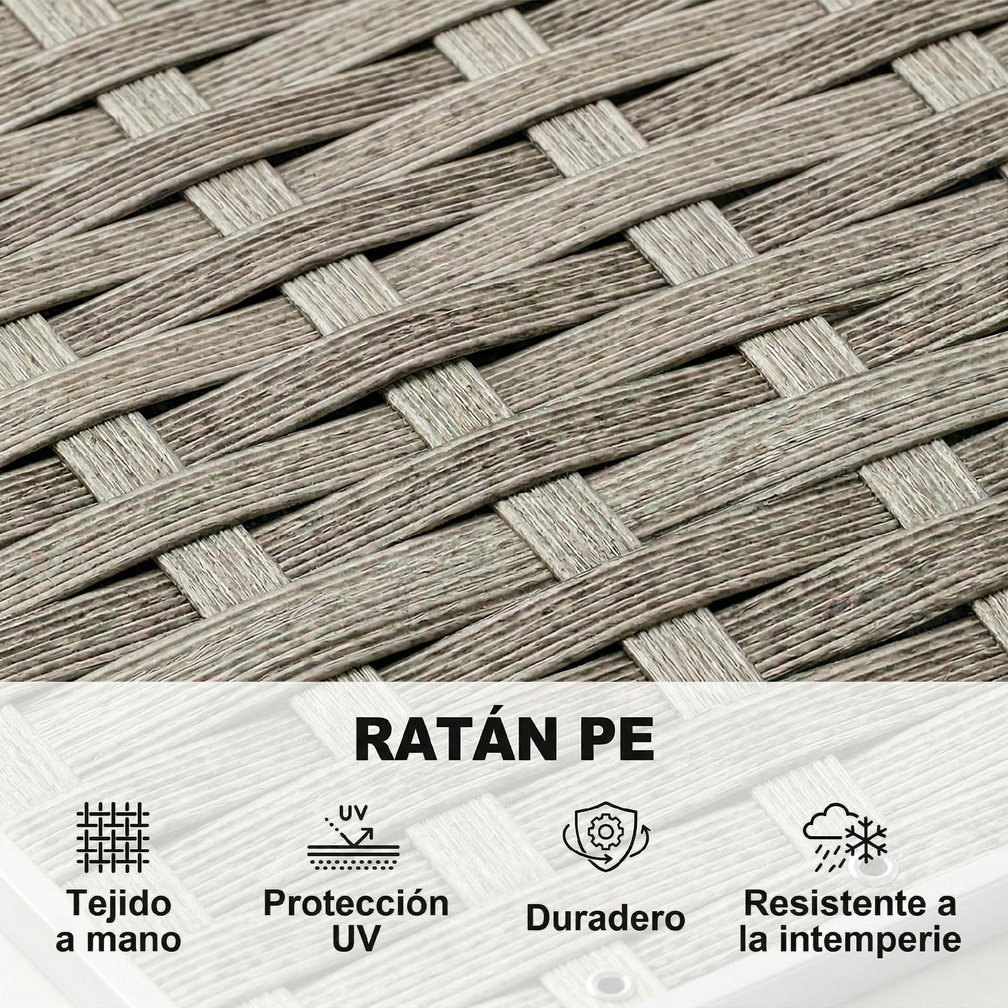 Outsunny Conjunto de Jardín de Ratán de 3 Piezas, Conjunto Terraza Resistente, Muebles Jardín Exterior Incluye Cojines, Sofá de 3 Plazas, Sofá de 2 Plazas con Mesa Lateral, Mesa Centro de Vidrio Gris