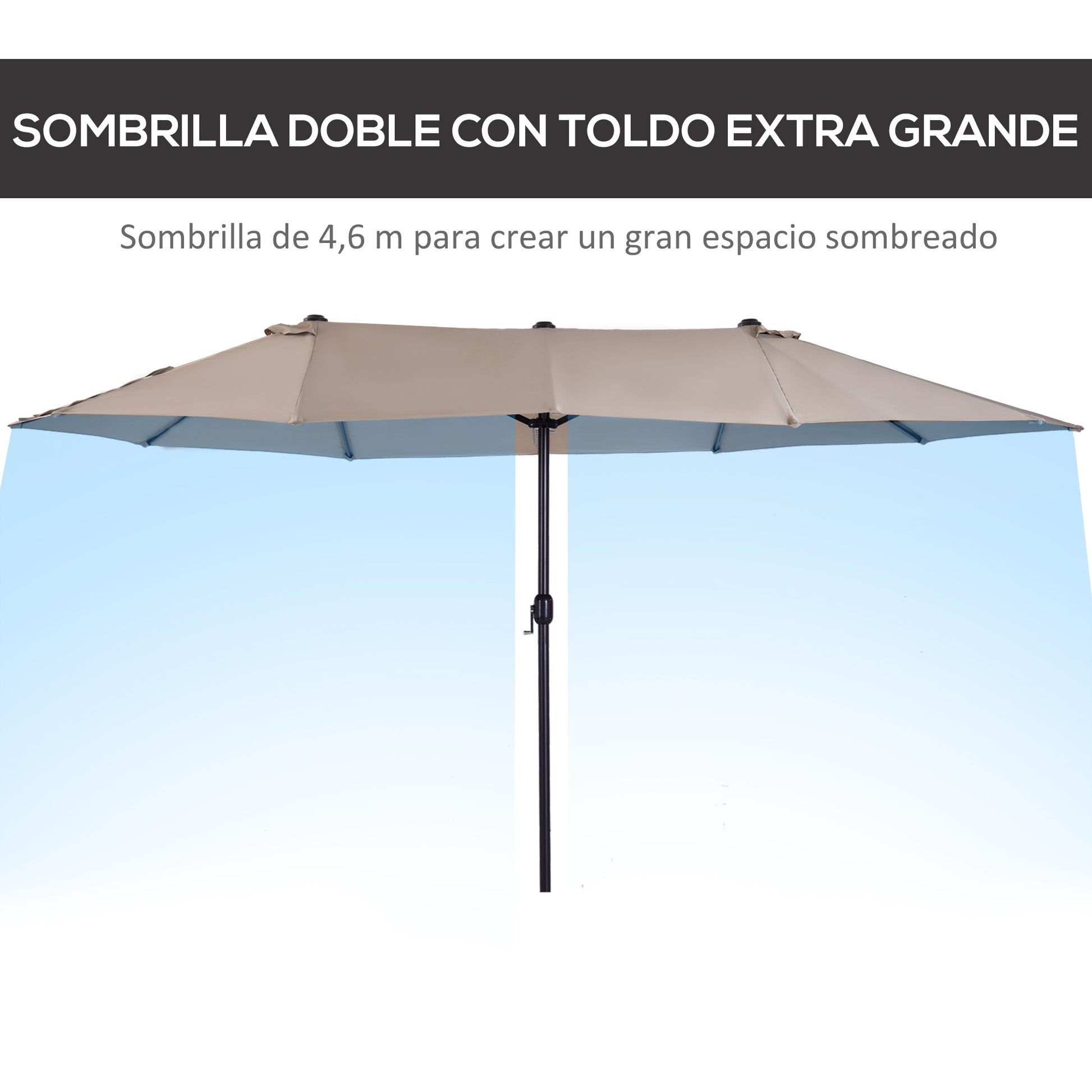 Outsunny Sombrilla Doble 4,55x2,65 m Sombrilla Terraza Exterior con Manivela Manual Resistente al Agua y Protección Solar Sombrilla Grande para Terraza Playa Piscina Café