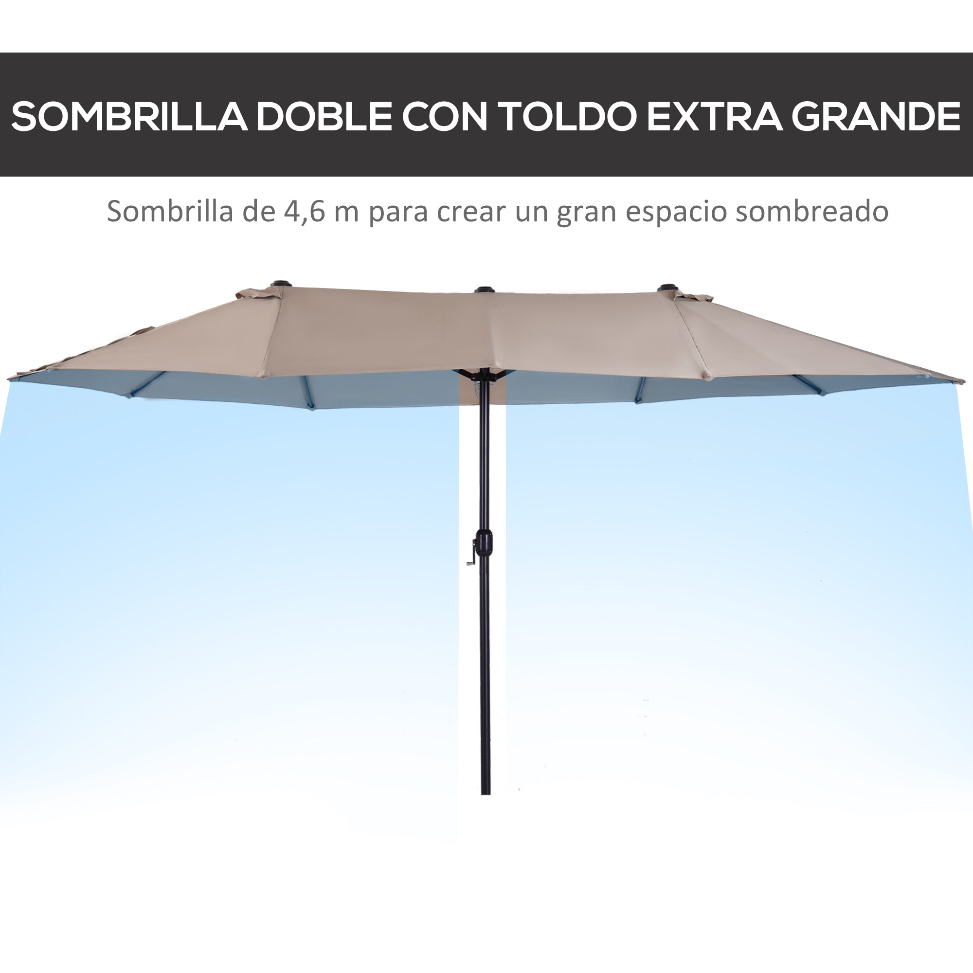 Outsunny Sombrilla Doble 4,55x2,65 m Sombrilla Terraza Exterior con Manivela Manual Resistente al Agua y Protección Solar Sombrilla Grande para Terraza Playa Piscina Café