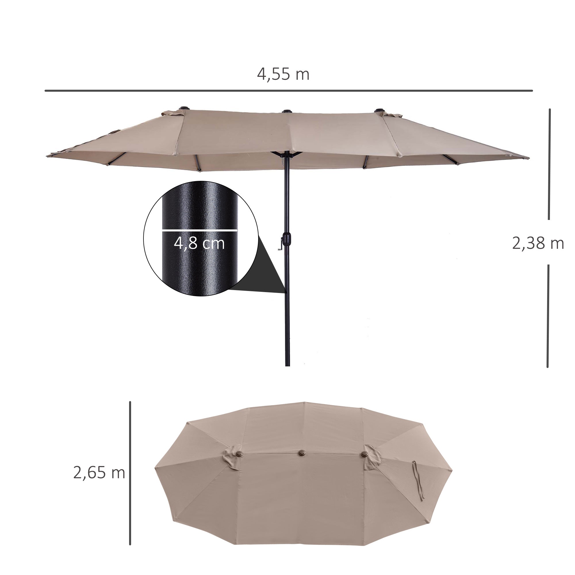 Outsunny Sombrilla Doble 4,55x2,65 m Sombrilla Terraza Exterior con Manivela Manual Resistente al Agua y Protección Solar Sombrilla Grande para Terraza Playa Piscina Café