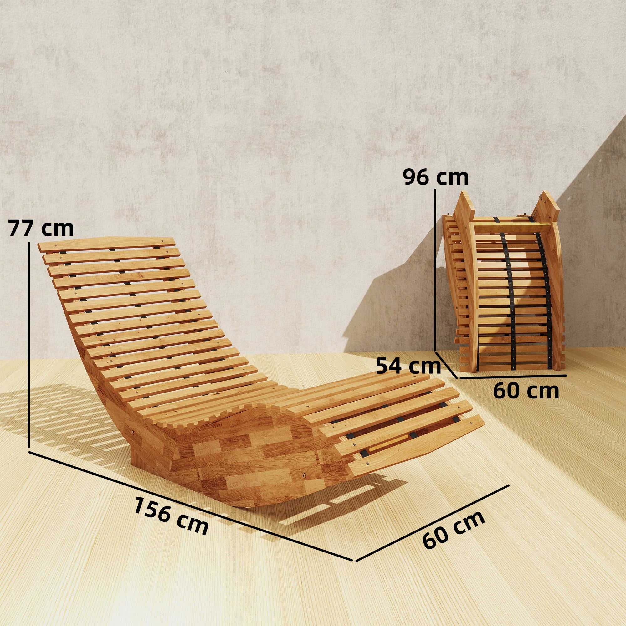 Outsunny Pack de 2 Sillas Mecedoras de Jardín de Madera, Mecedoras para Exterior Ergonómica Plegables con Diseño Listonado, para Balcón, Terraza, Patio, Carga 120 kg, 60x156x77 cm, Natural