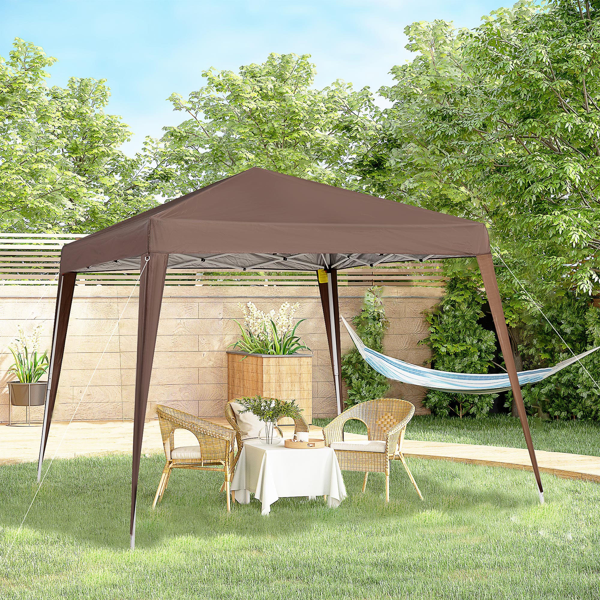 Outsunny Carpa Plegable 3x3 m, Pop-up, Cenador Pabellón de Jardín, Altura Ajustable con Bolsa de Transporte, Anti-UV, Impermeable, Gazebo para Camping, Fiestas, Exterior, Café