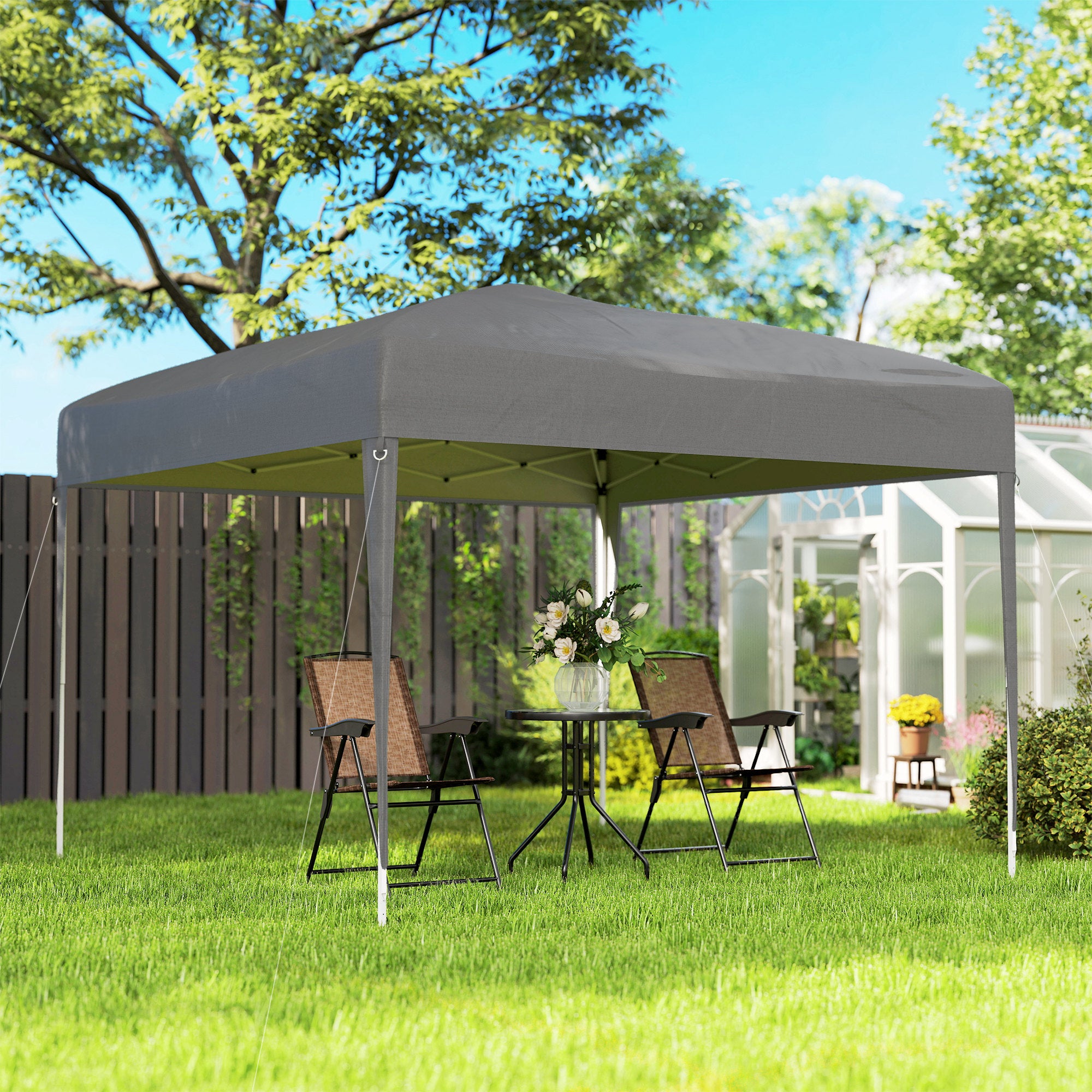 Outsunny Carpa Plegable 3x3 m, Pop-up, Cenador Pabellón de Jardín, Altura Ajustable con Bolsa de Transporte, Tela Oxford 210D Anti-UV, Impermeable, Gazebo para Camping, Fiestas, Exterior, Gris