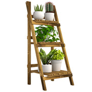 Outsunny Soporte para Plantas de Madera de 3 Niveles Estantería para Plantas Plegable Soporte para Macetas para Interior y Exterior Terraza Jardín Balcón 40x37x93 cm Natural