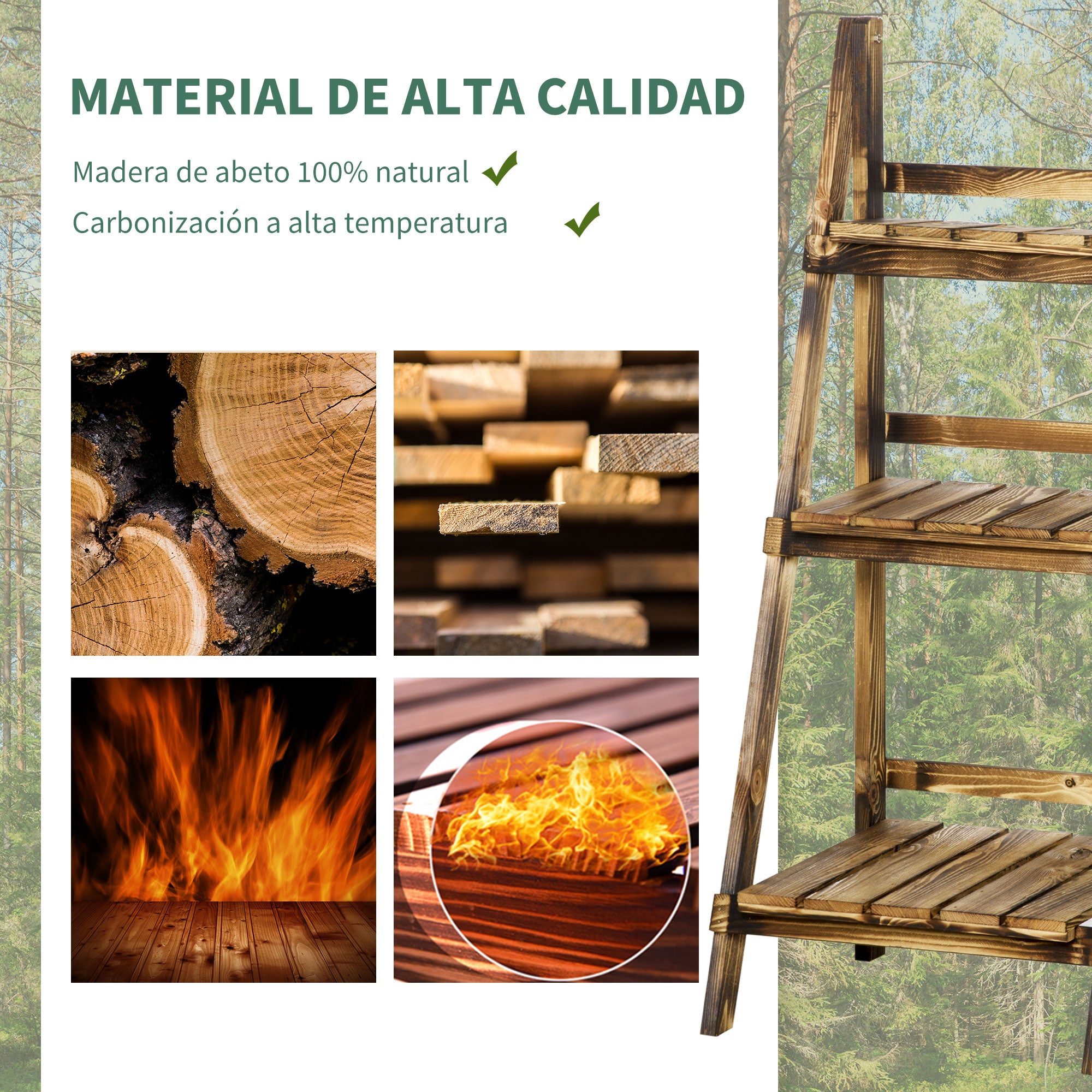 Outsunny Soporte para Plantas de Madera de 3 Niveles Estantería para Plantas Plegable Soporte para Macetas para Interior y Exterior Terraza Jardín Balcón 40x37x93 cm Natural