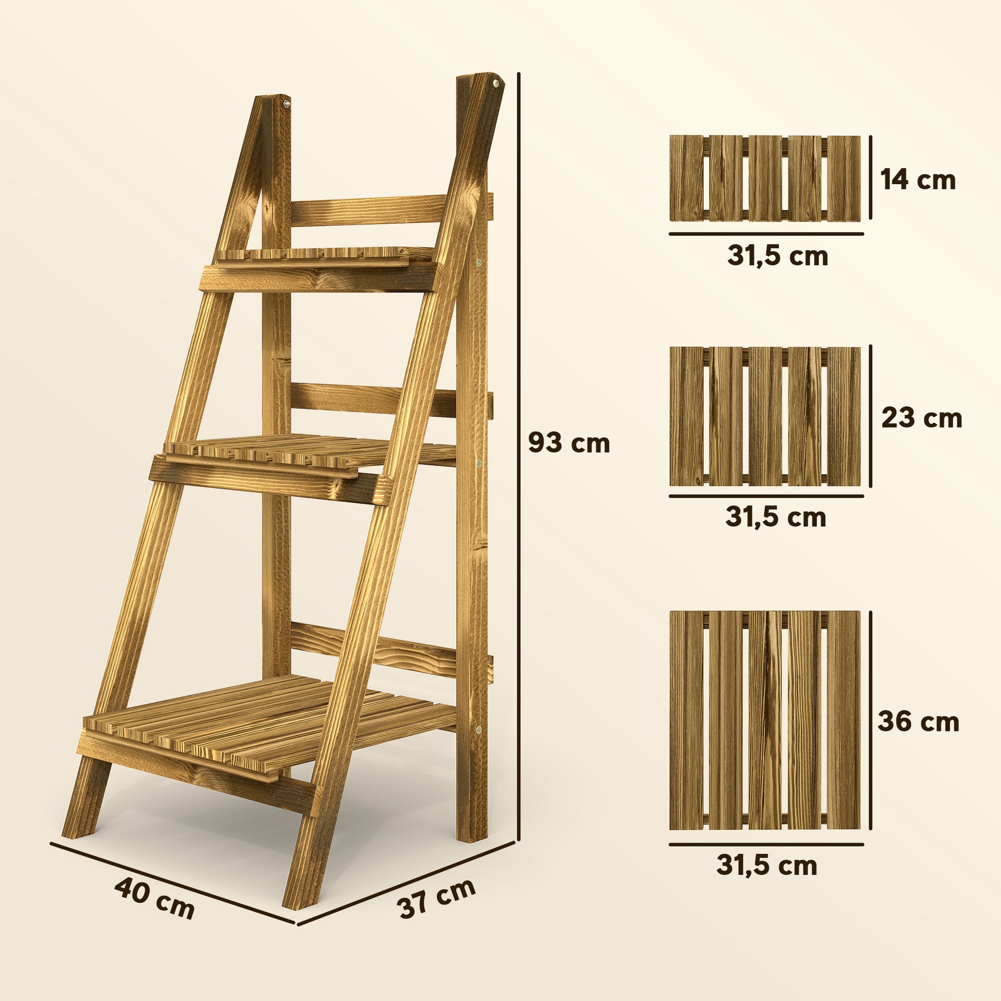 Outsunny Soporte para Plantas de Madera de 3 Niveles Estantería para Plantas Plegable Soporte para Macetas para Interior y Exterior Terraza Jardín Balcón 40x37x93 cm Natural