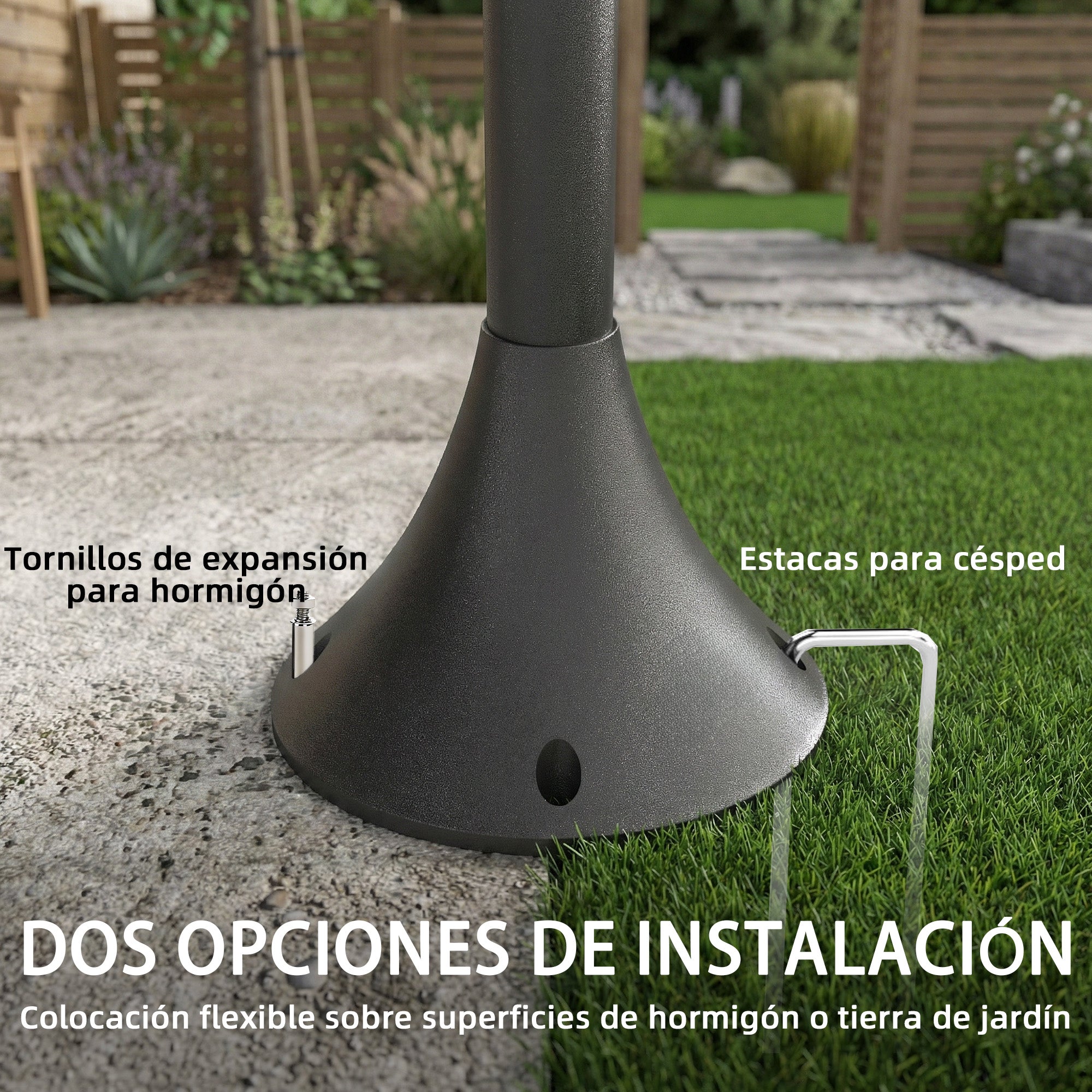 Outsunny Farola Solar Exterior de Jardín con 3 Cabezales, Luz Solar de Exterior de Aluminio con Encendido/Apagado Automático, Impermeable IP44, para Terraza, Patio, 40x34,5x188 cm, Negro