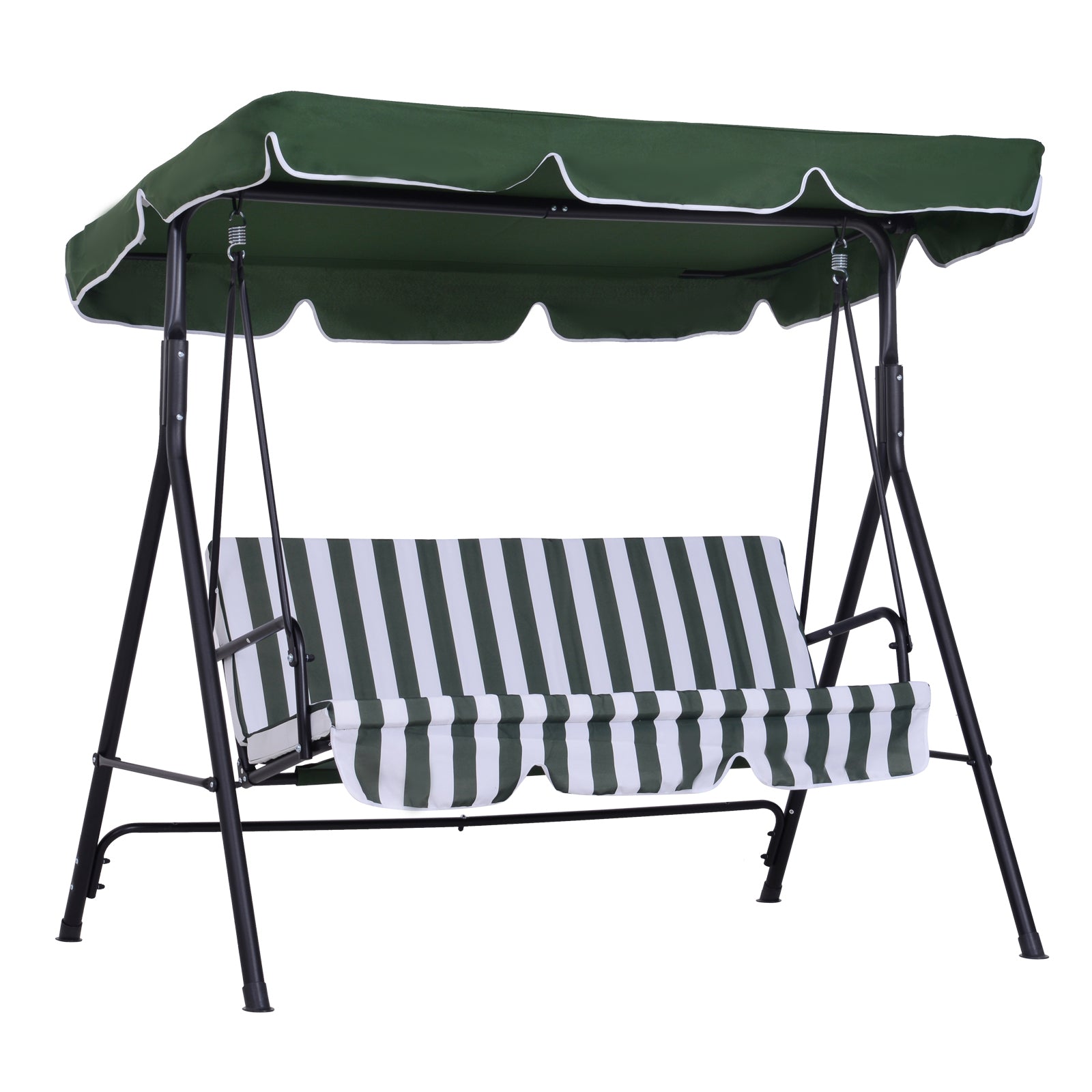 Outsunny Columpio de Jardín de 3 Plazas Balancín Exterior con Techo Ajustable y Marco de Acero para Balcón Terraza Patio Carga 200 kg 172x110x153 cm Verde