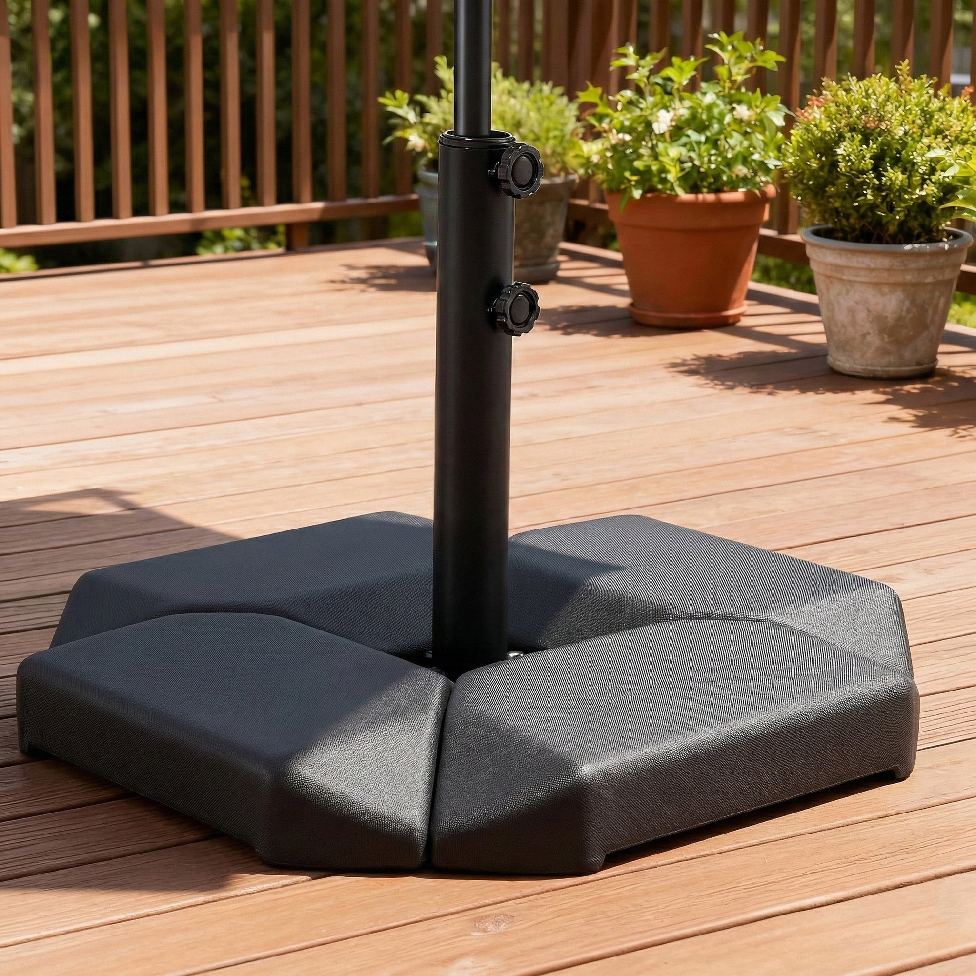 Outsunny Base para Sombrilla de 4 Piezas, para Cantilever y de Doble Cara, Soporte para Parasol de HDPE Rellenable con Agua 77 kg o Arena 100 kg, para Jardín, Patio, Terraza, Negro