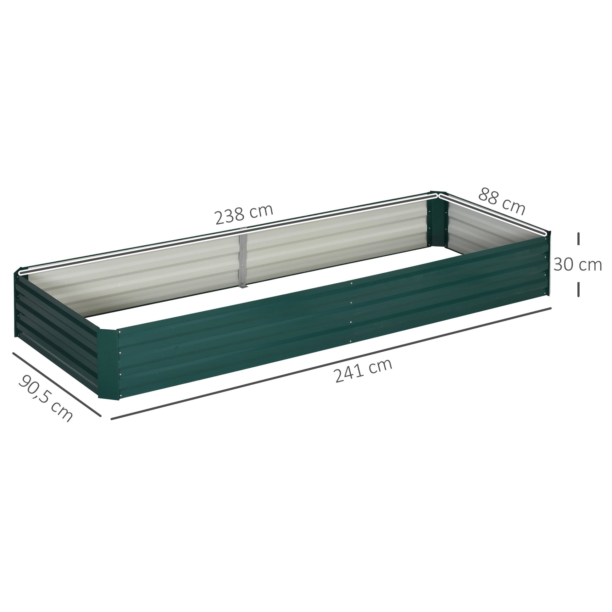 Outsunny Jardinera Elevada de Acero Galvanizado Huerto Urbano para Cultivar Plantas Flores Hierba Macetero Grande Exterior Rectangular con Fondo Abierto 241x90,5x30 cm Verde