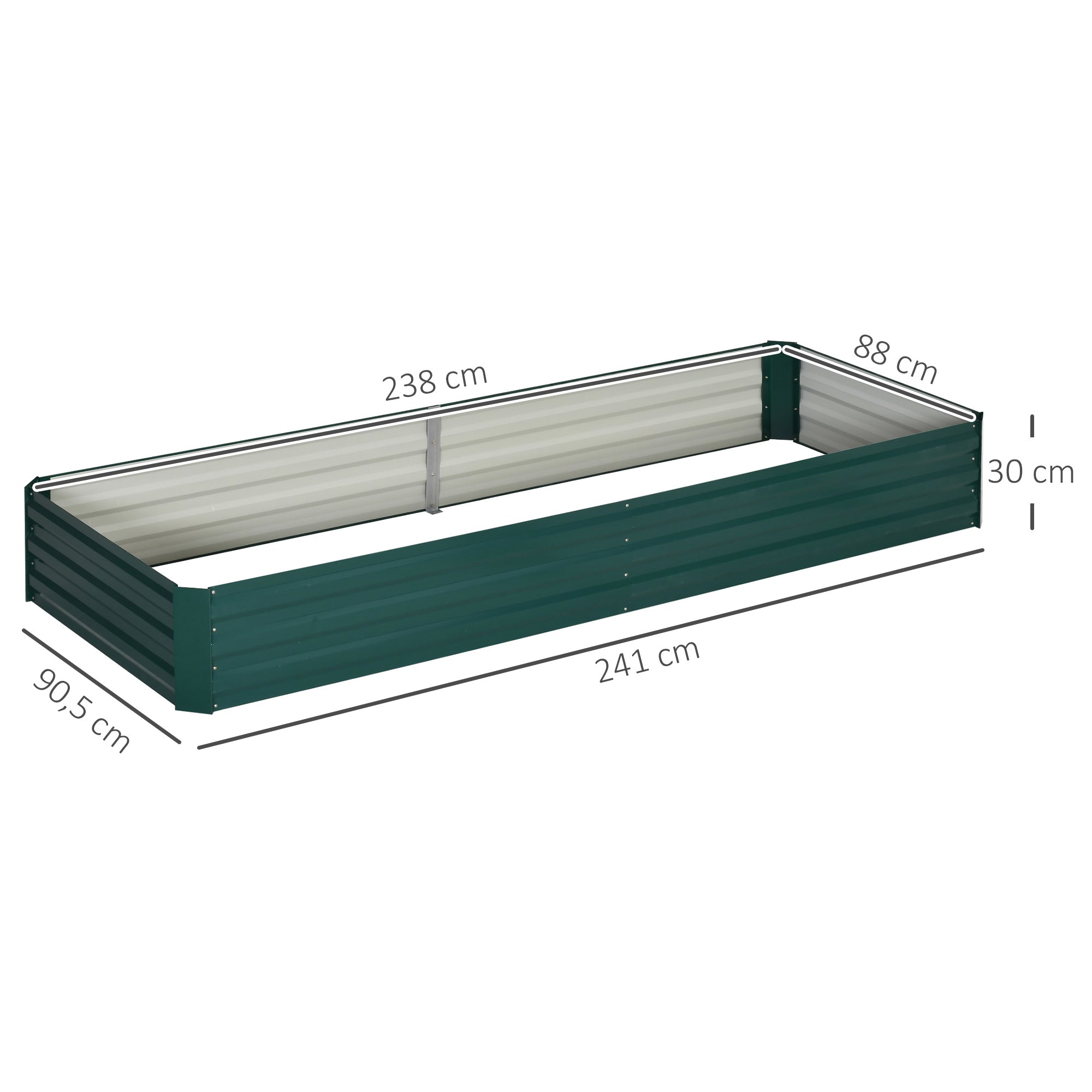 Outsunny Jardinera Elevada de Acero Galvanizado Huerto Urbano para Cultivar Plantas Flores Hierba Macetero Grande Exterior Rectangular con Fondo Abierto 241x90,5x30 cm Verde