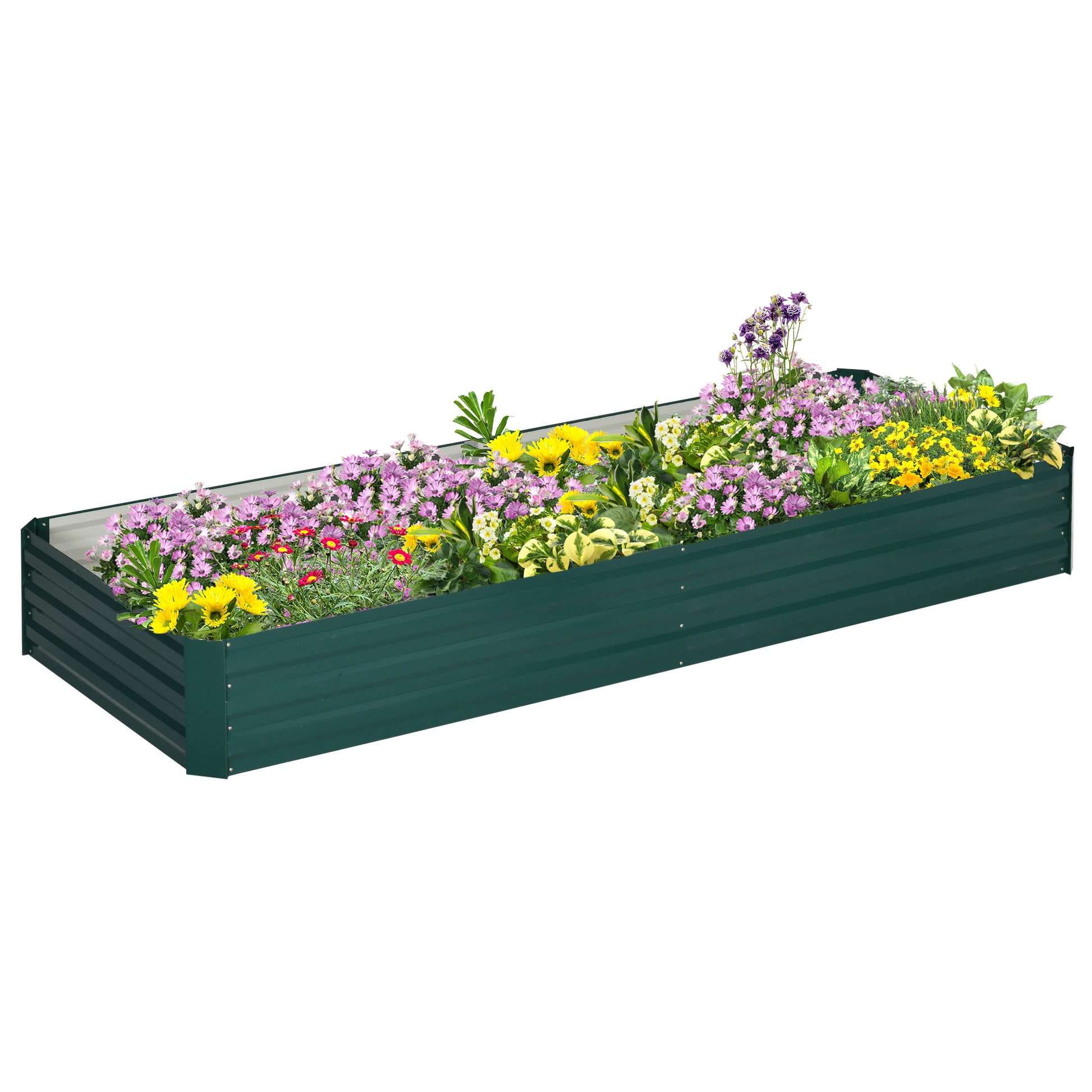 Outsunny Jardinera Elevada de Acero Galvanizado Huerto Urbano para Cultivar Plantas Flores Hierba Macetero Grande Exterior Rectangular con Fondo Abierto 241x90,5x30 cm Verde