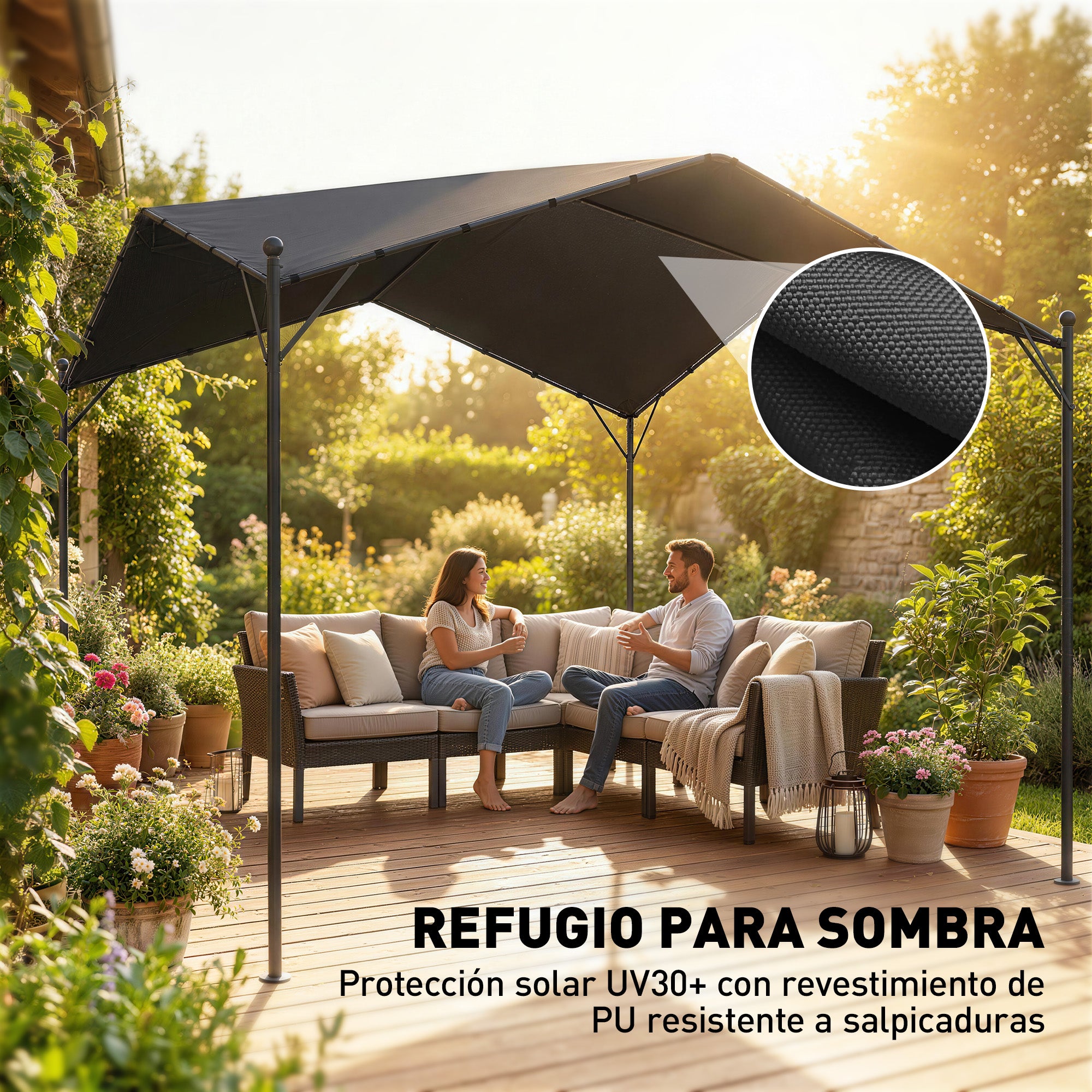 Outsunny Pérgola de Jardín 3x3 m, Cenador de Jardín con Techo Inclinado, Dosel UPF30+ y Estructura de Metal Galvanizado, Pabellón para Exterior, Patio, Terraza, Gris Oscuro