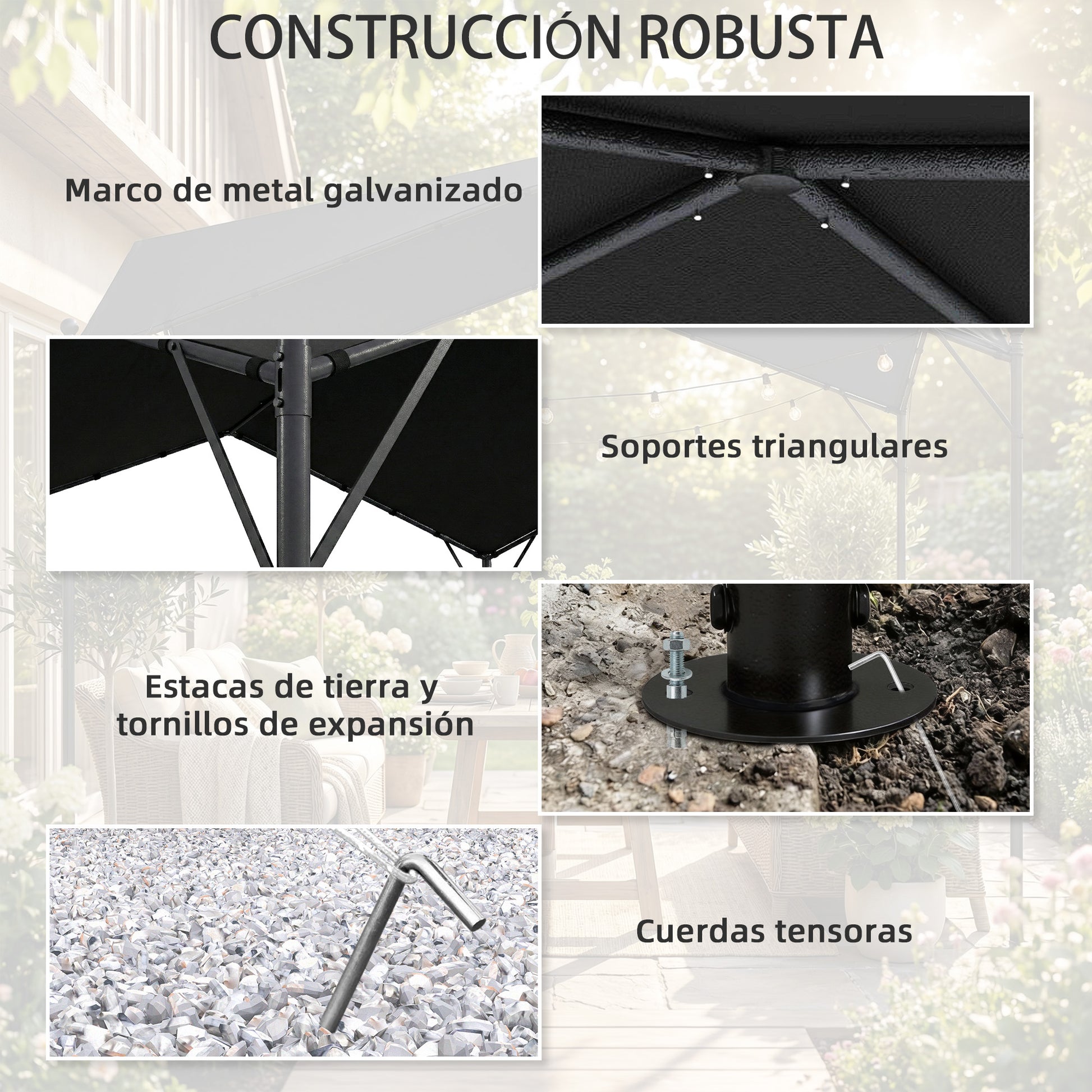 Outsunny Pérgola de Jardín 3x3 m, Cenador de Jardín con Techo Inclinado, Dosel UPF30+ y Estructura de Metal Galvanizado, Pabellón para Exterior, Patio, Terraza, Gris Oscuro