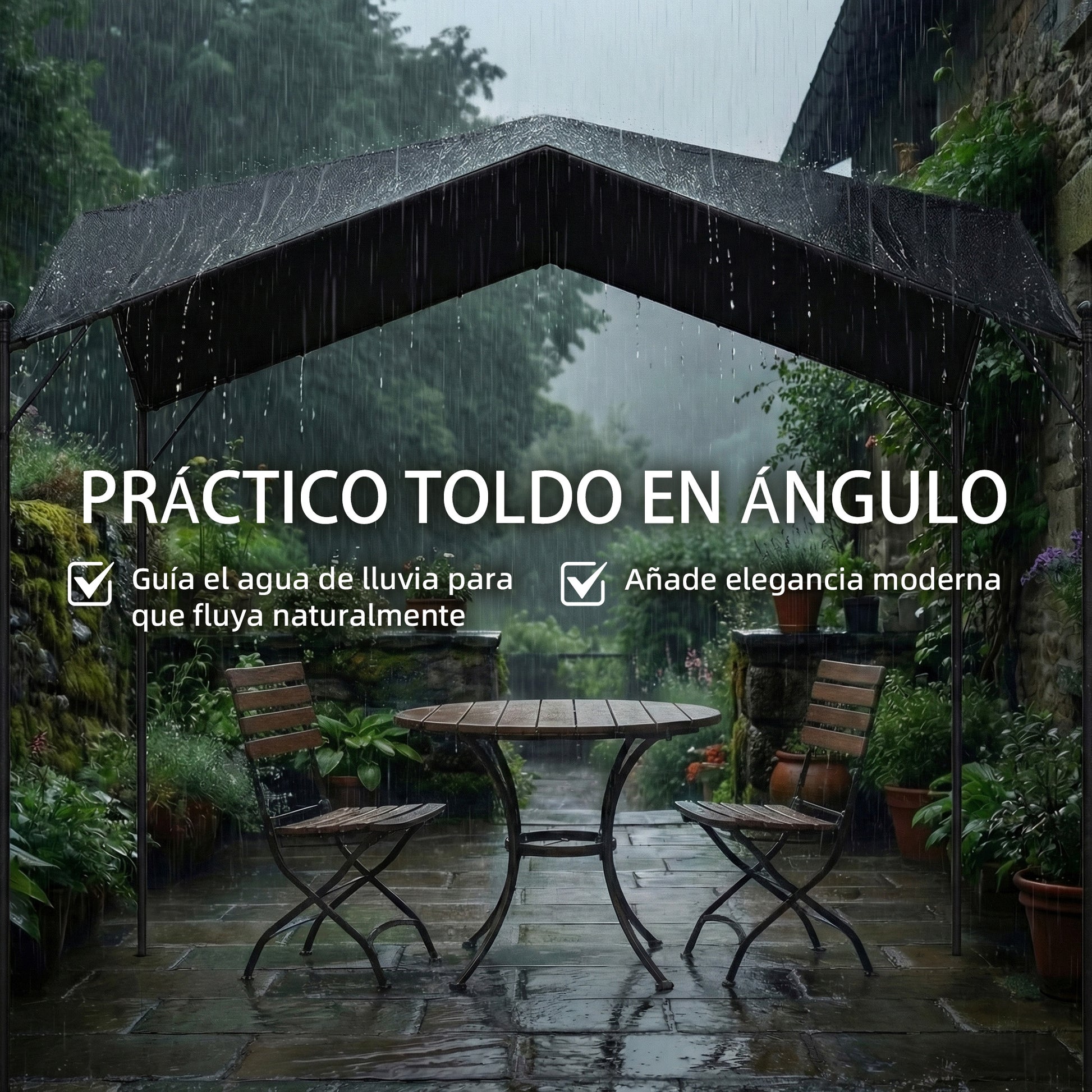Outsunny Pérgola de Jardín 3x3 m, Cenador de Jardín con Techo Inclinado, Dosel UPF30+ y Estructura de Metal Galvanizado, Pabellón para Exterior, Patio, Terraza, Gris Oscuro