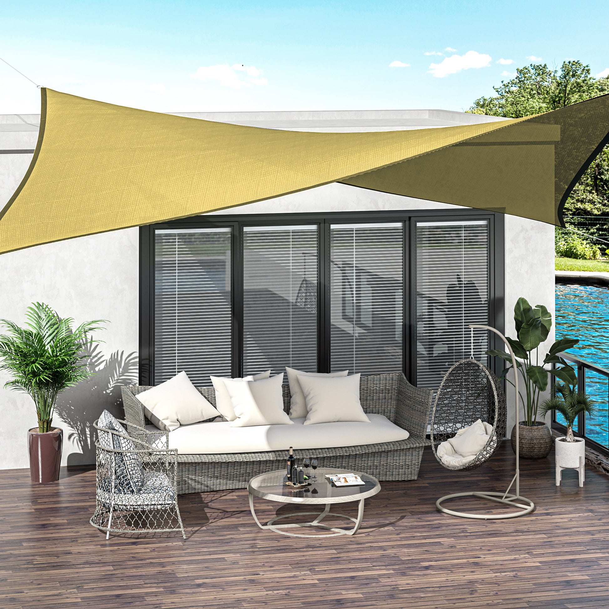 Outsunny Toldo Vela de Sombra Rectangular 6x4 m Toldo de Terraza Protección Rayos UV para Exterior Patio Jardín Beige