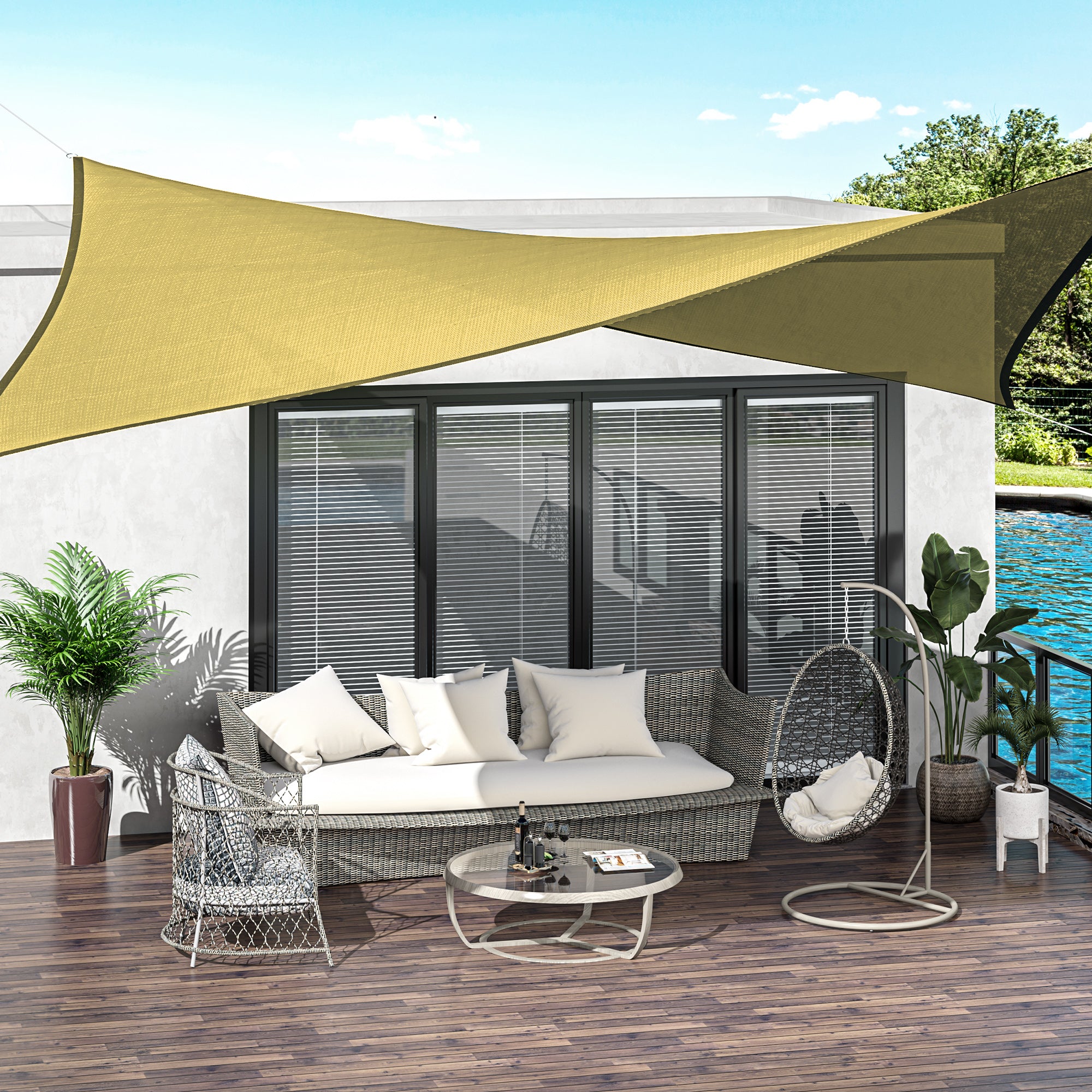 Outsunny Toldo Vela de Sombra Rectangular 6x4 m Toldo de Terraza Protección Rayos UV para Exterior Patio Jardín Beige